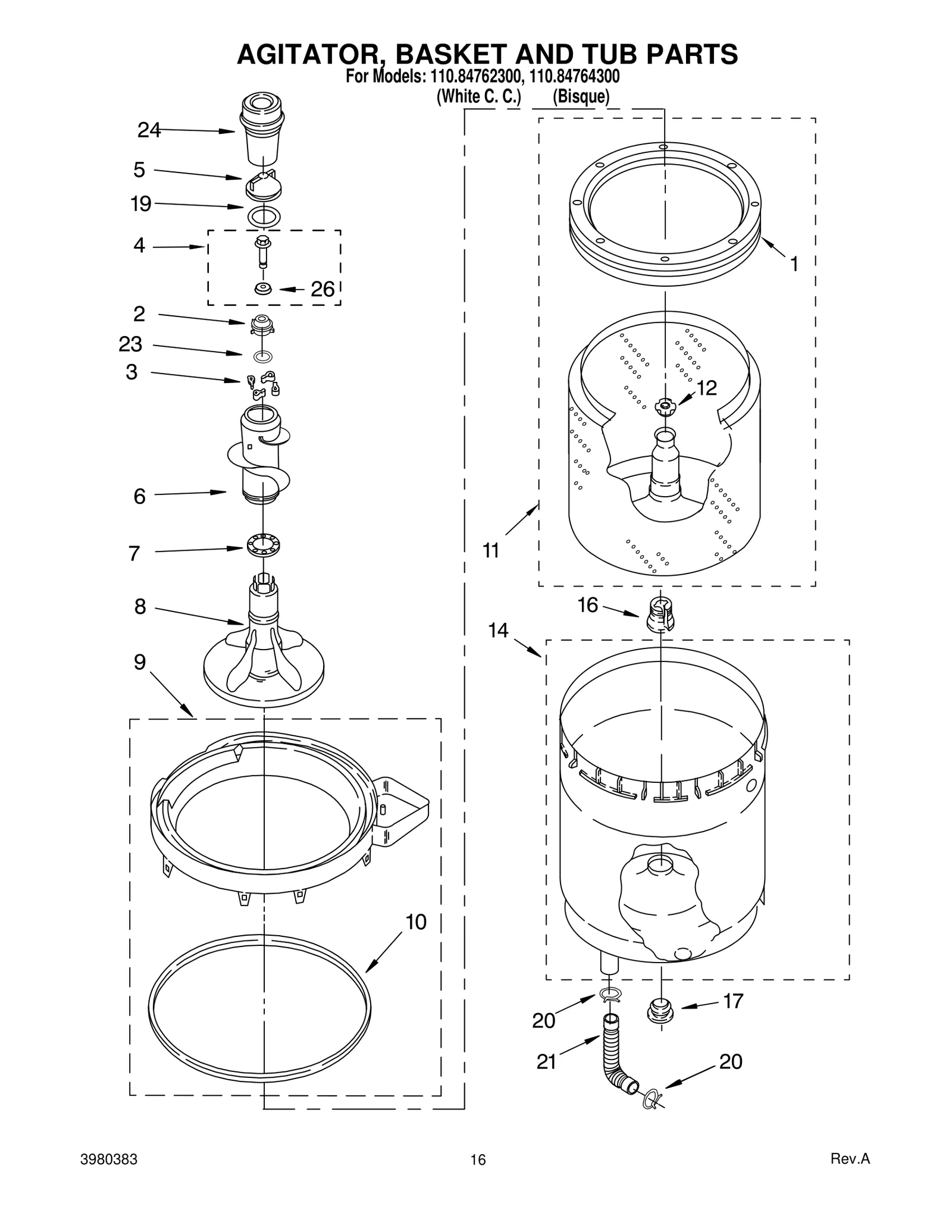 AGITATOR, BASKET AND TUB PARTS