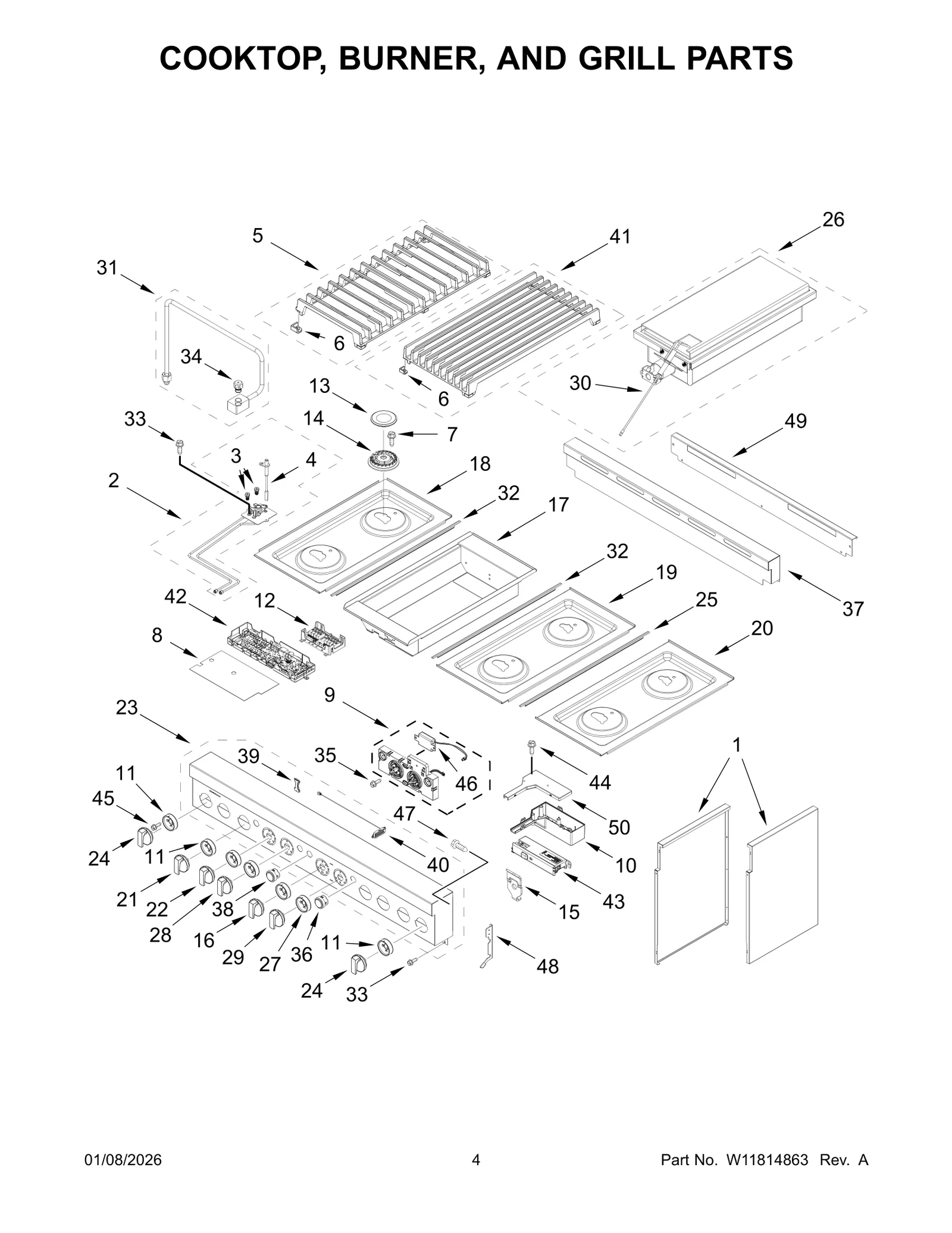 COOKTOP, BURNER, AND GRILL PARTS