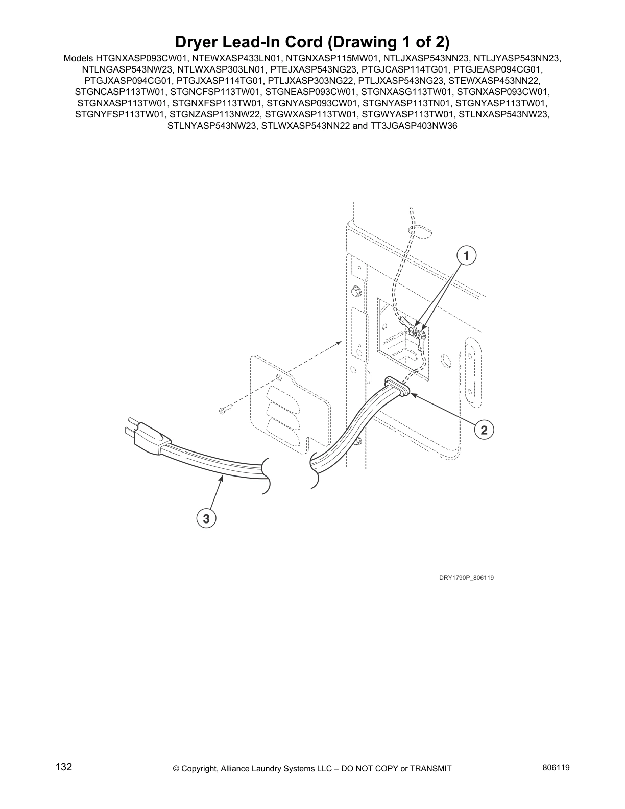 Dryer Lead-In Cord (Drawing 1 of 2)