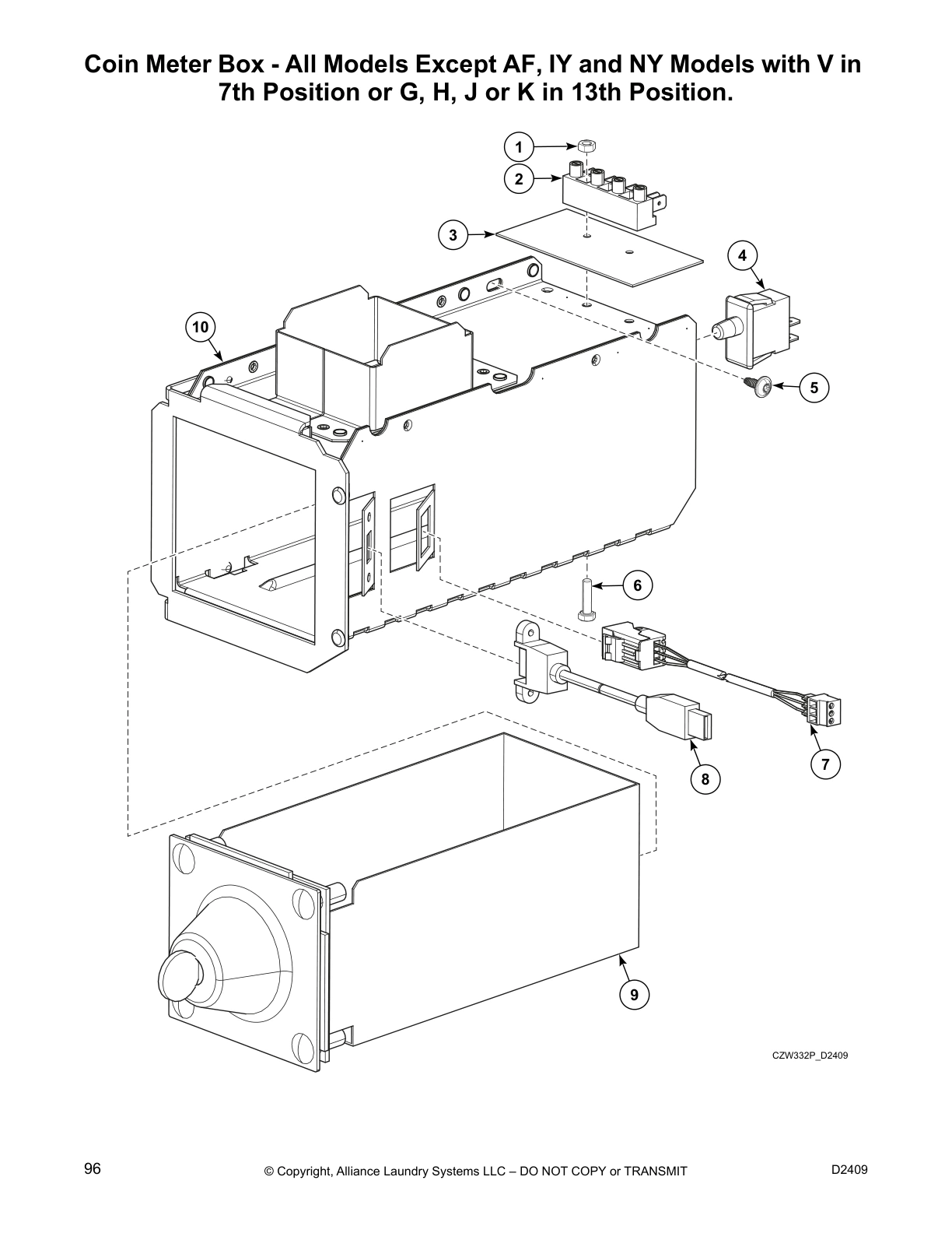 Coin Meter Box - All Models Except AF, IY and NY Models with V in
7th Position or G, H, J or K in 13th Position.