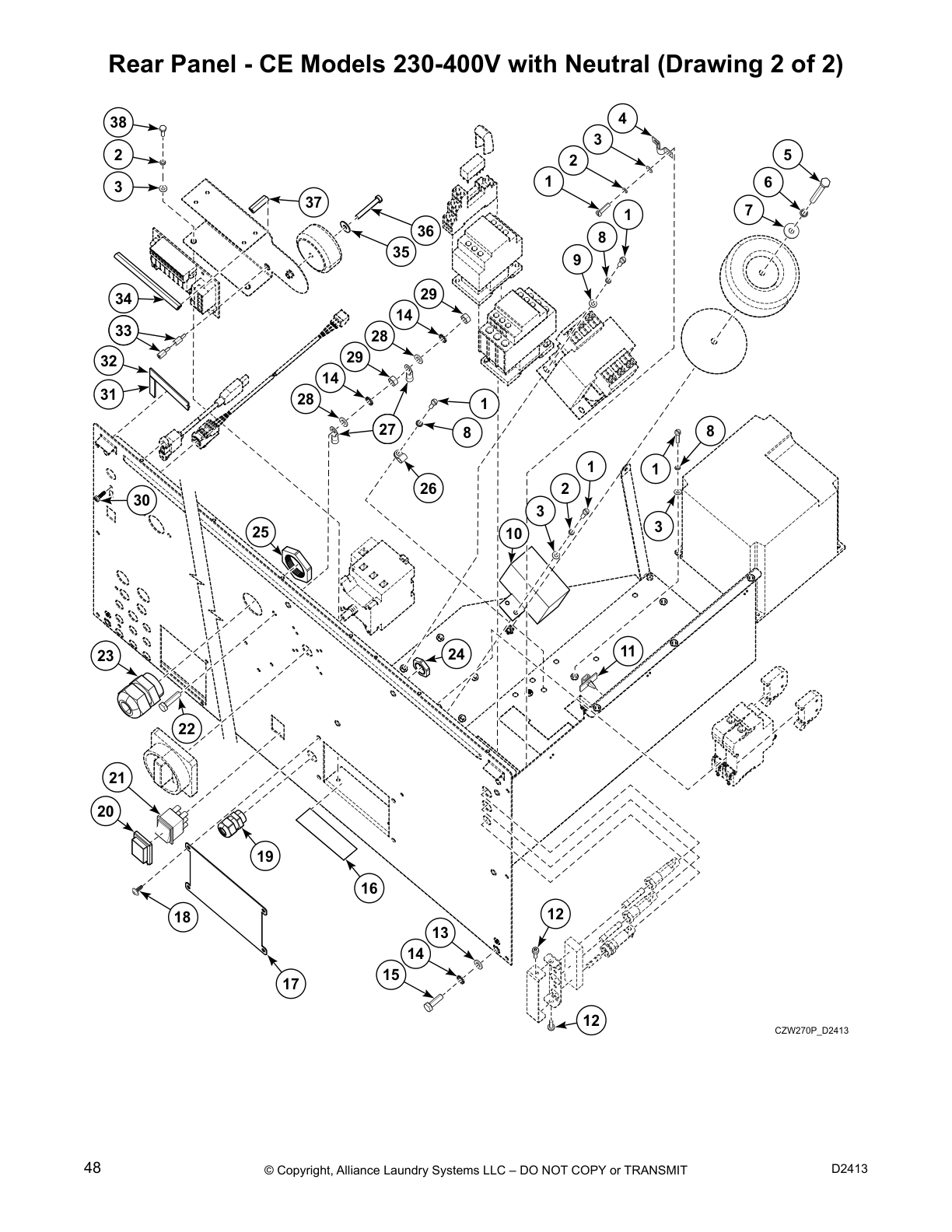 Rear Panel - CE Models 230-400V with Neutral (Drawing 2 of 2)