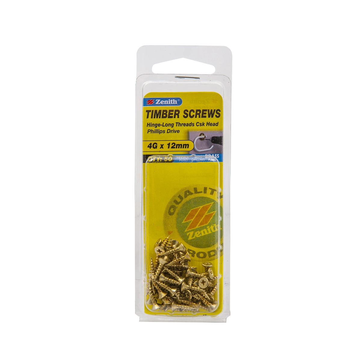 ZENITH® 4G x 12mm Brass Plated, Phillips Drive, Timber Screws – Internal Use – 50 Pack