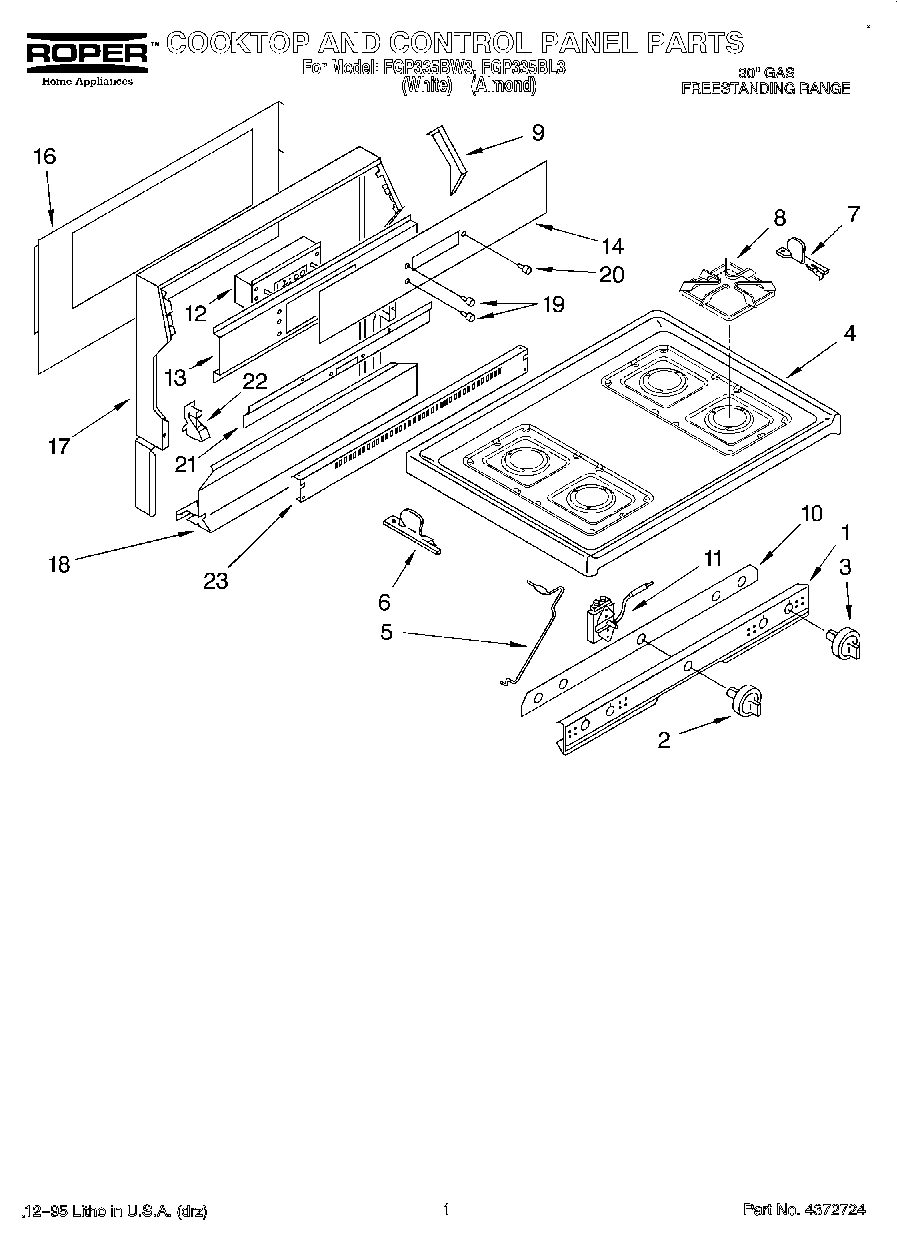 01 - COOKTOP AND CONTROL PANEL, LITERATURE