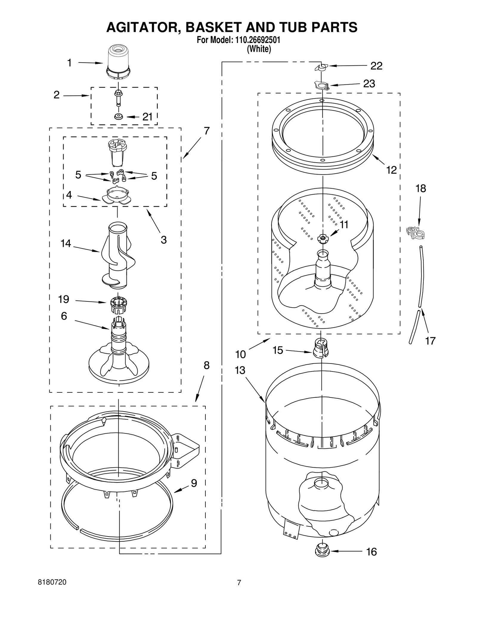 AGITATOR, BASKET AND TUB PARTS