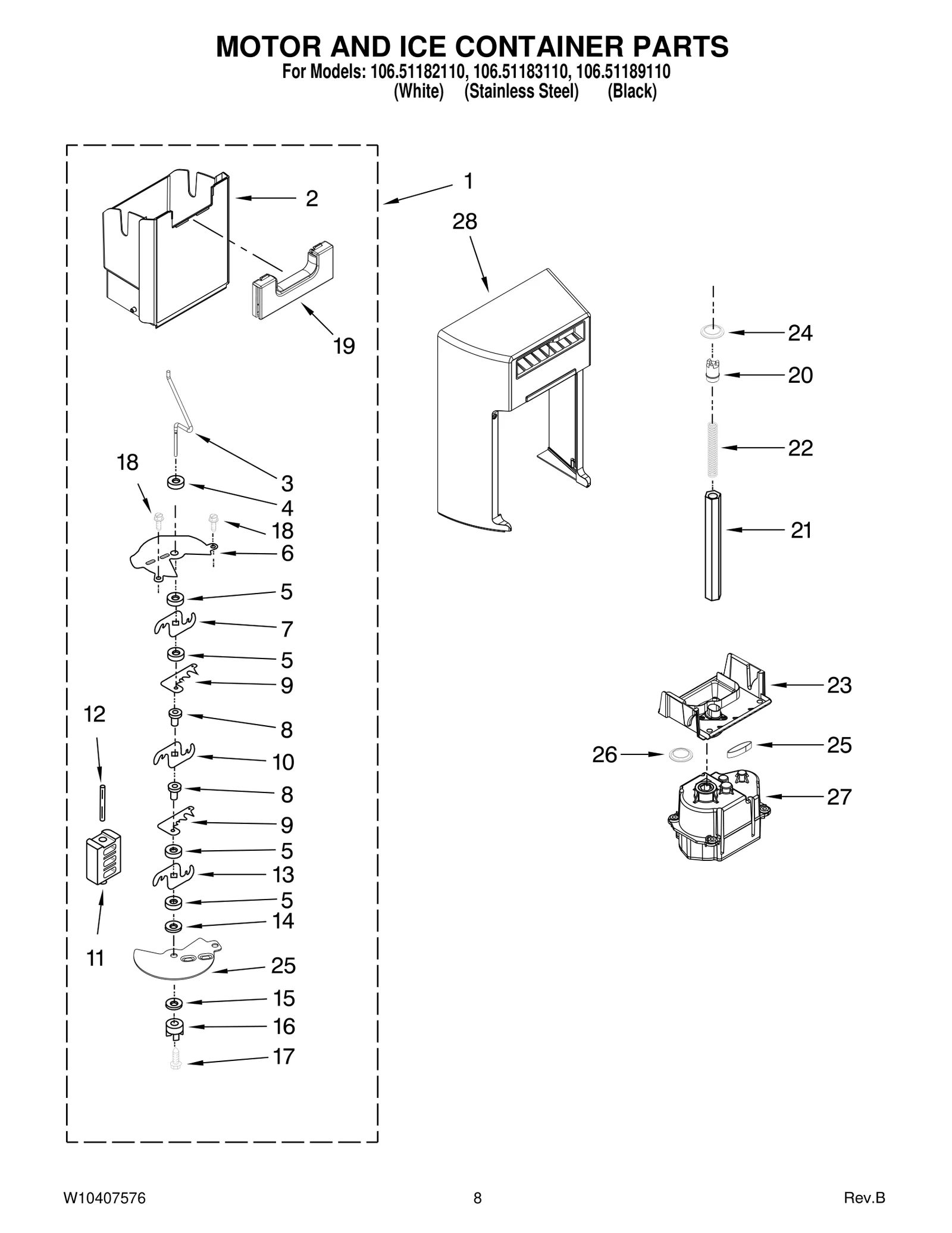 MOTOR AND ICE CONTAINER PARTS