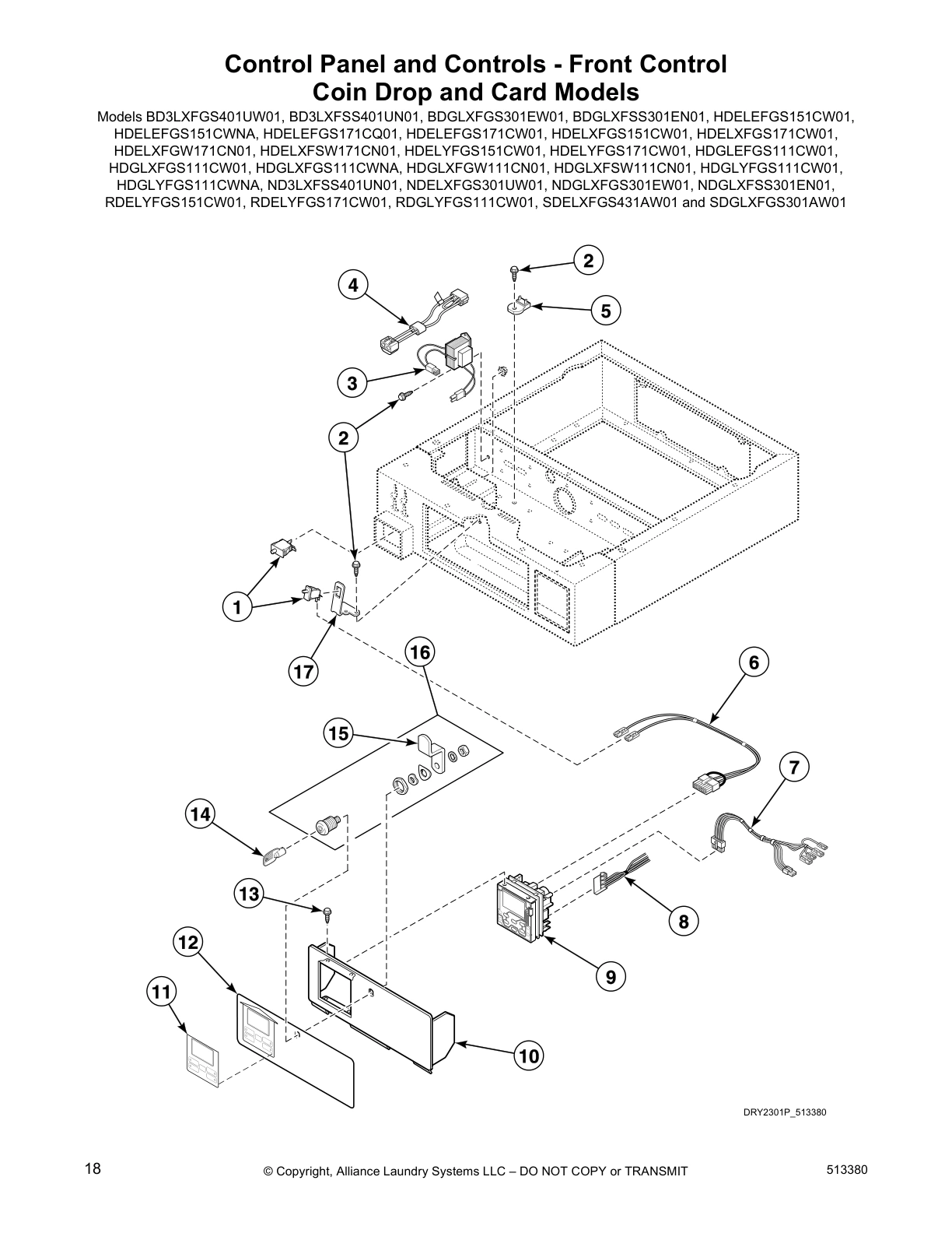 Control Panel and Controls - Front Control 
Coin Drop and Card Models