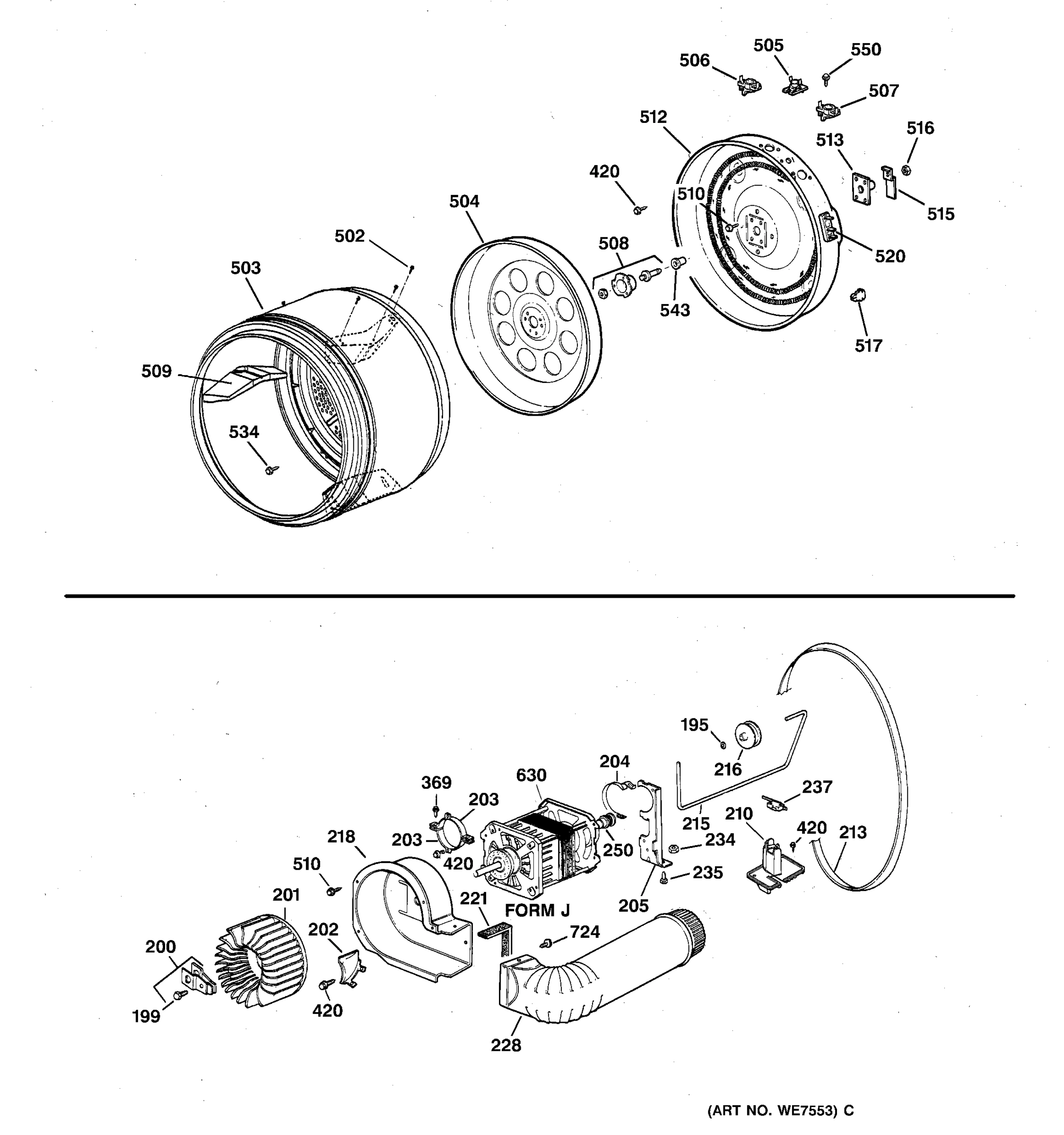 DRUM, HEATER ASM., BLOWER & DRIVE ASM.