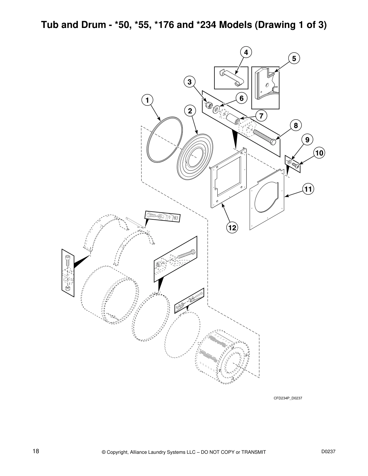 Tub and Drum - *50, *55, *176 and *234 Models (Drawing 1 of 3)