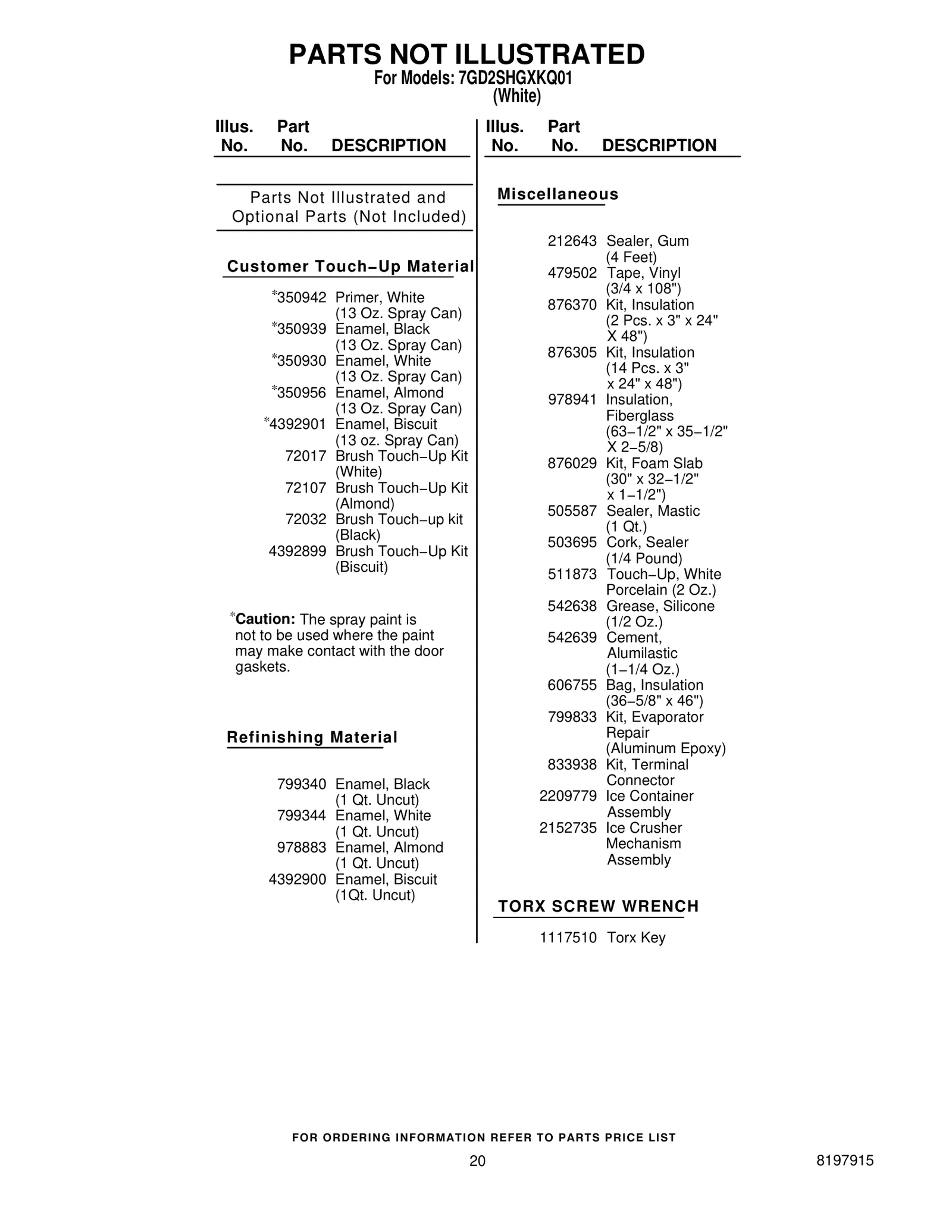 Optional Parts (Not Included)