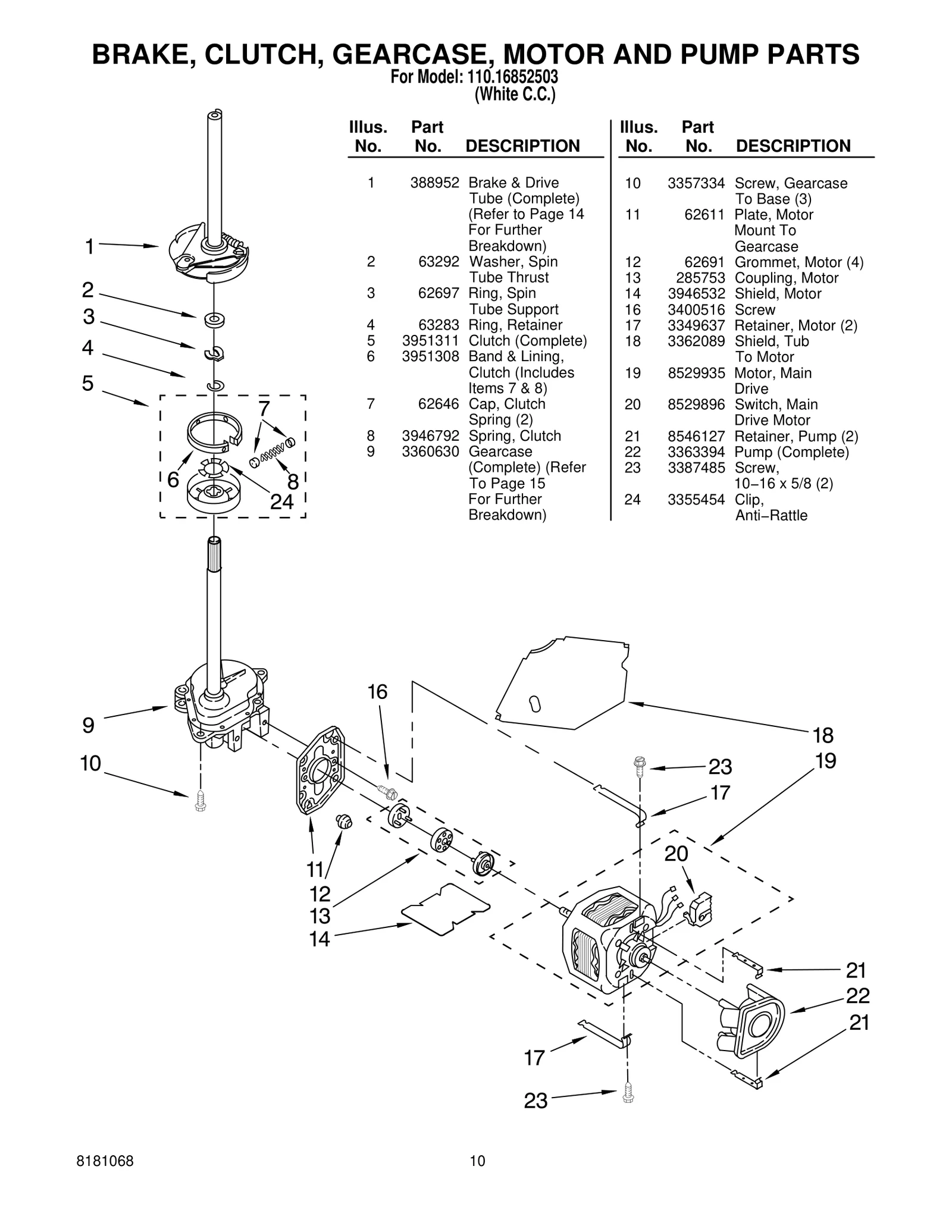 BRAKE, CLUTCH, GEARCASE, MOTOR AND PUMP PARTS