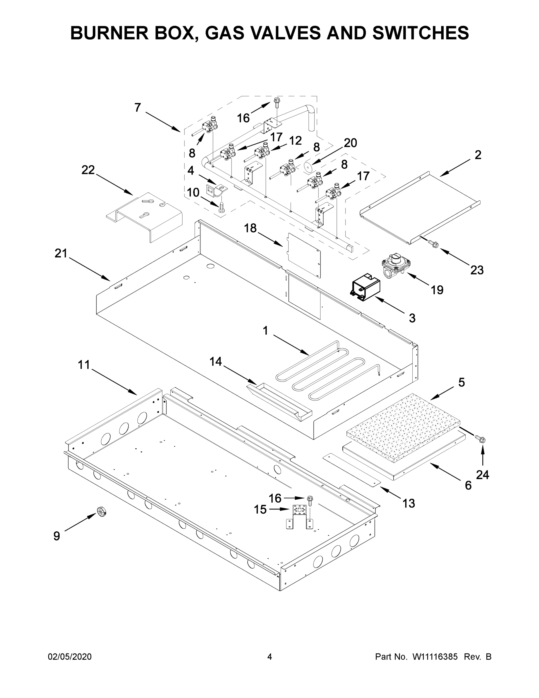 03 - BURNER BOX, GAS VALVES AND SWITCHES