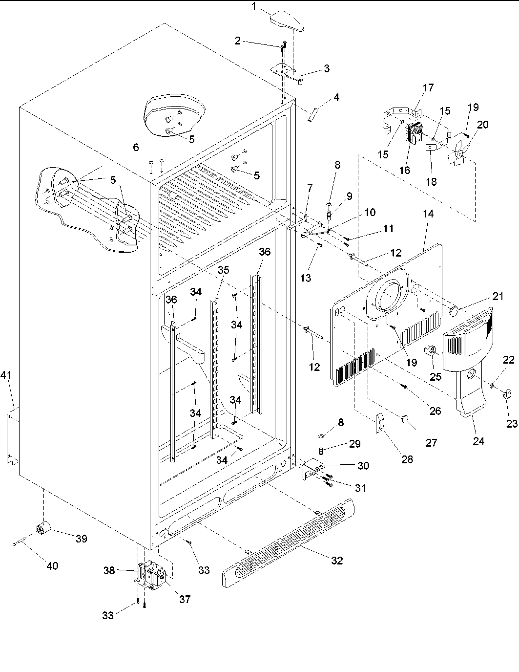 01 - Cabinet, Hinges, Evap Fan & Rollers