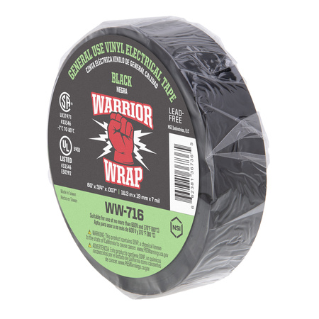 General Use Black Vinyl Electrical Tape, 7mil, 60ft Long General Use Black Vinyl Electrical Tape, 7mil, 60ft Long