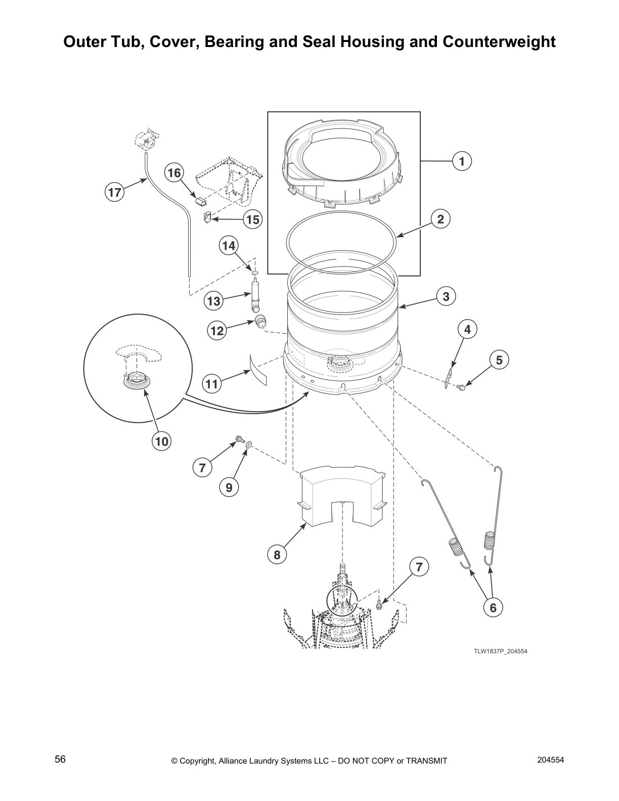 Outer Tub, Cover, Bearing and Seal Housing and Counterweight
