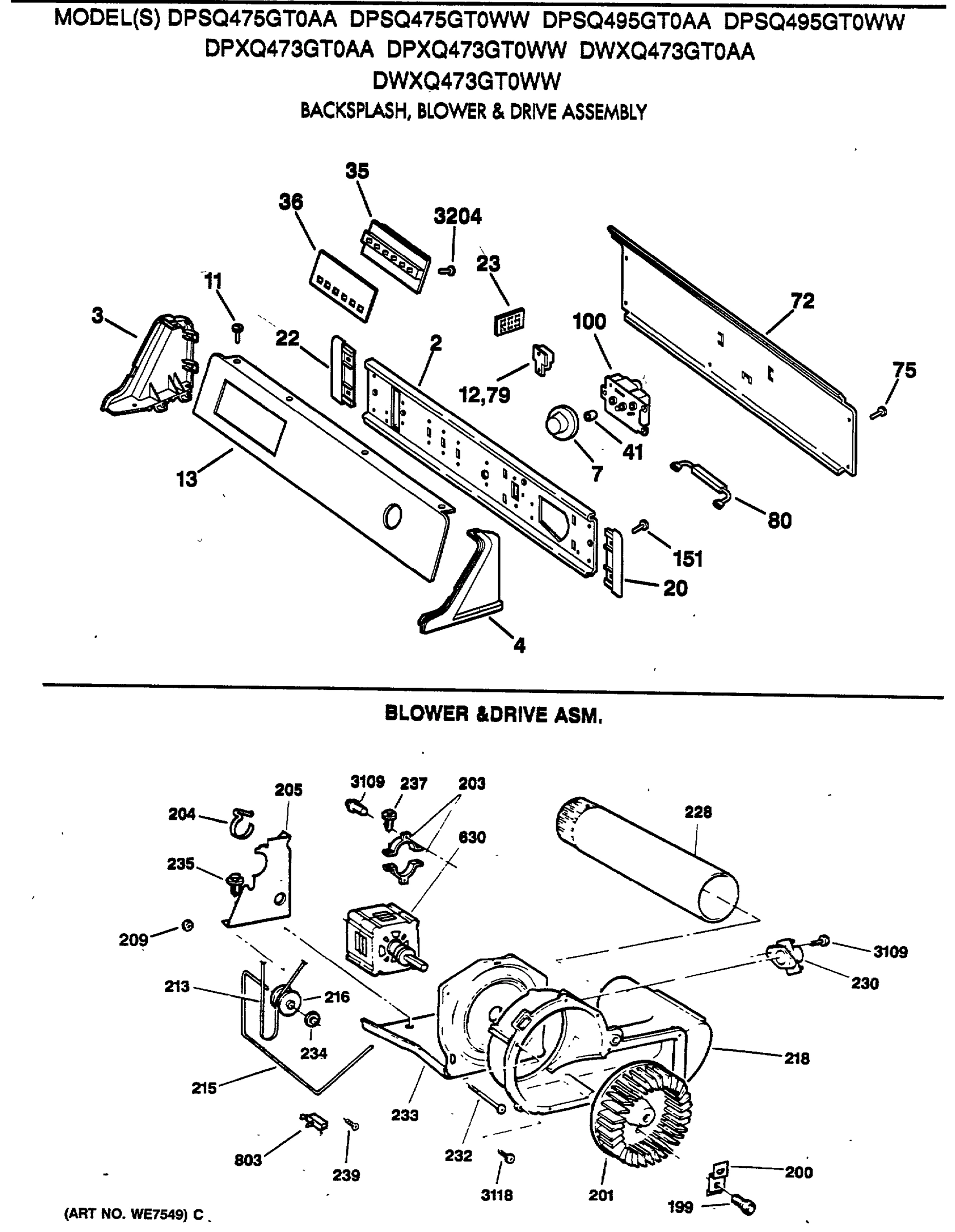 BACKSPLASH, BLOWER & DRIVE ASSEMBLY