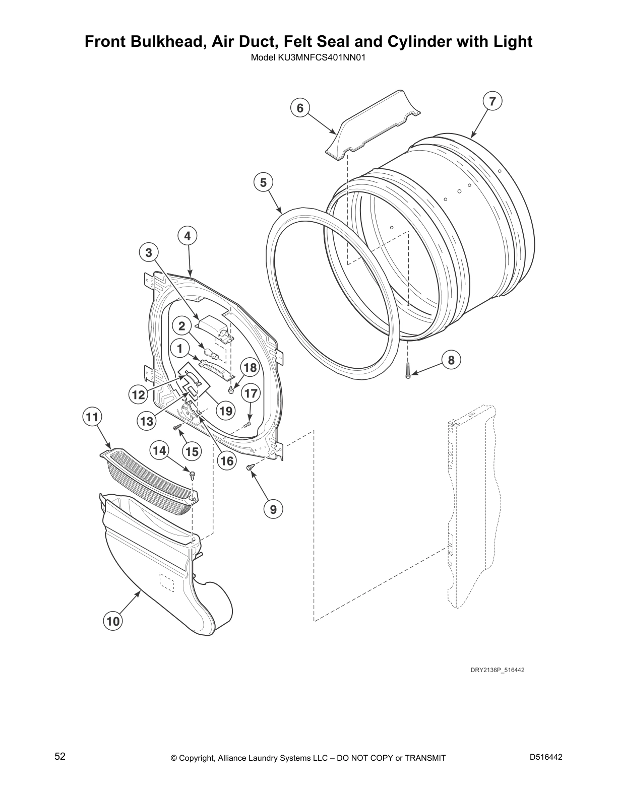 Front Bulkhead, Air Duct, Felt Seal and Cylinder with Light