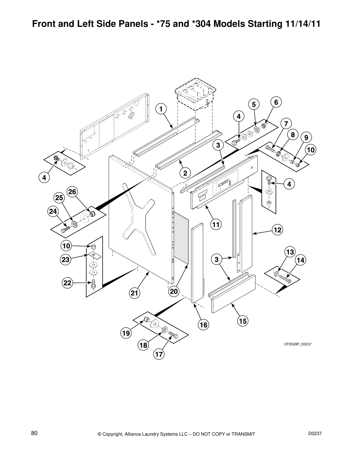 Front and Left Side Panels - *75 and *304 Models Starting 11/14/11
