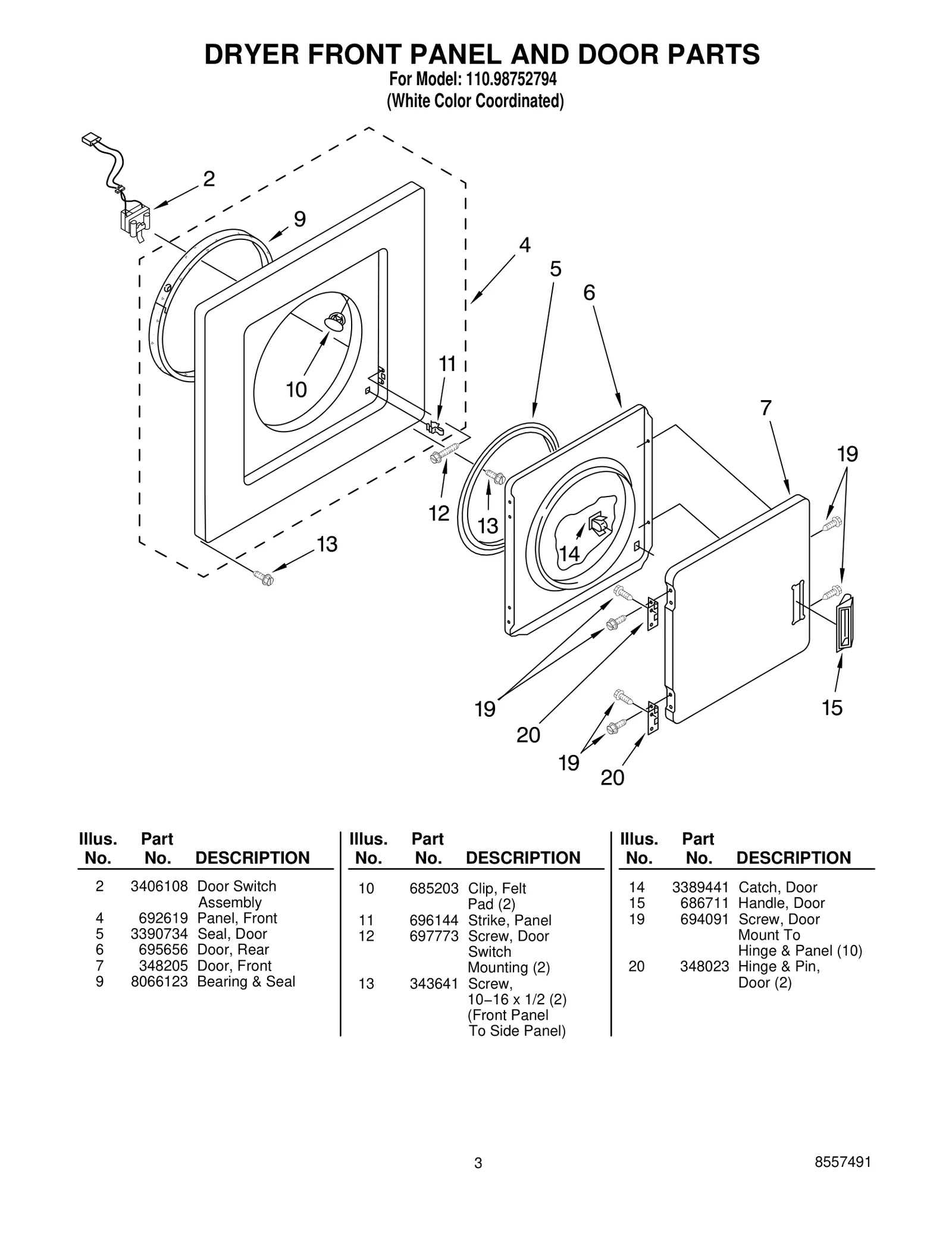 DRYER FRONT PANEL AND DOOR PARTS