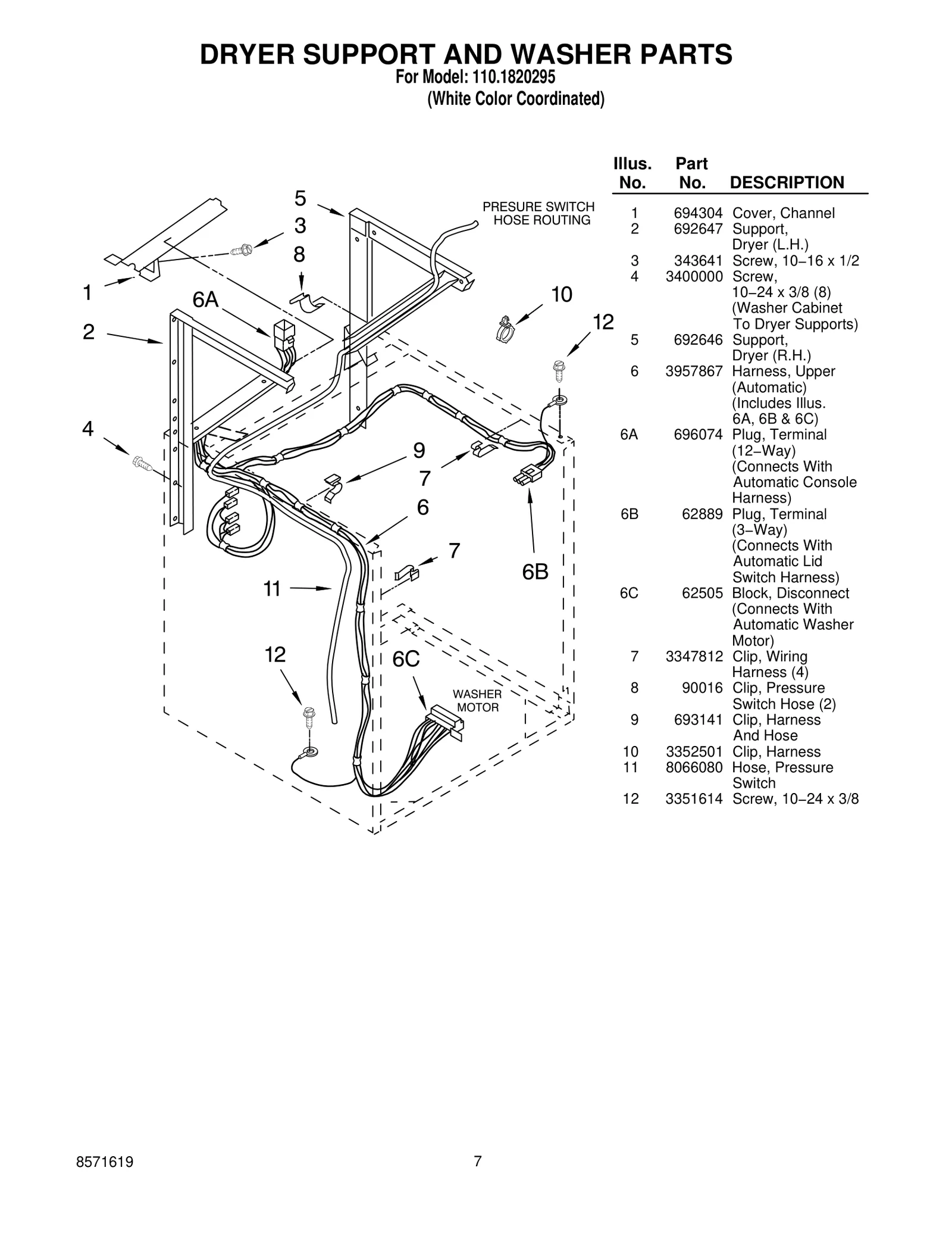 DRYER SUPPORT AND WASHER PARTS
