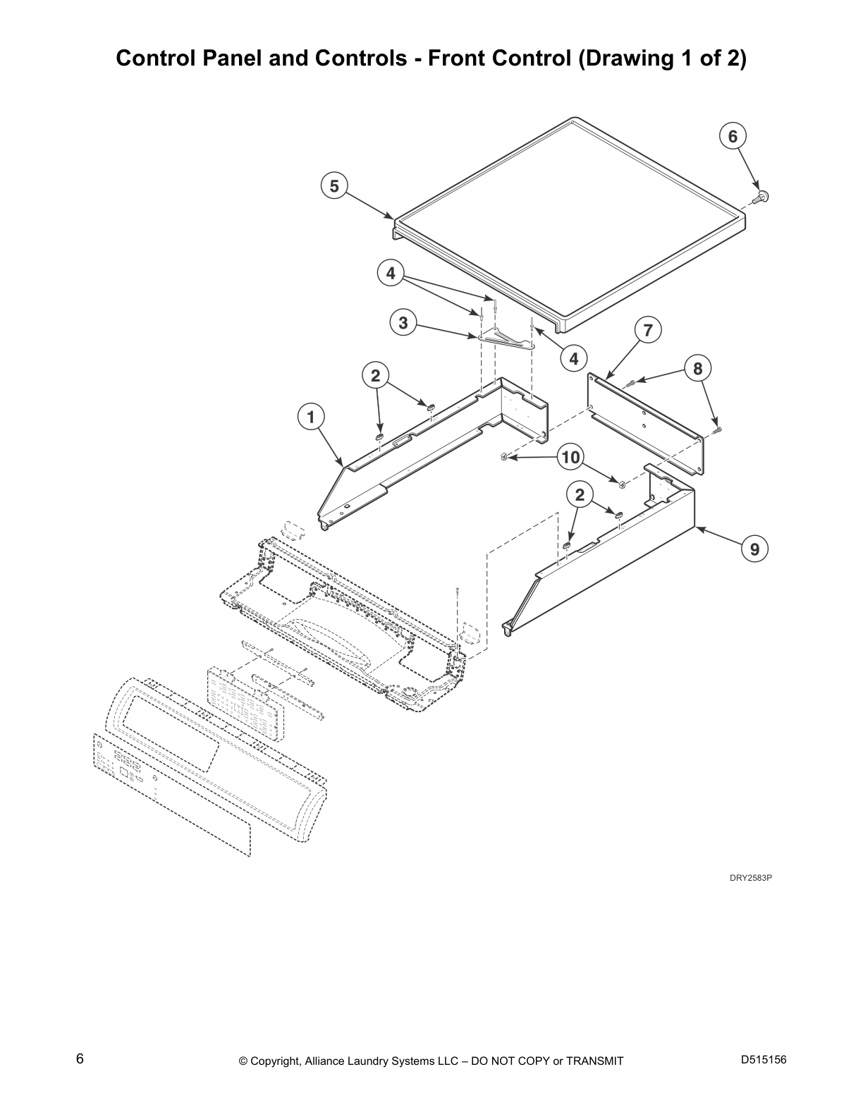 Control Panel and Controls - Front Control (Drawing 1 of 2)