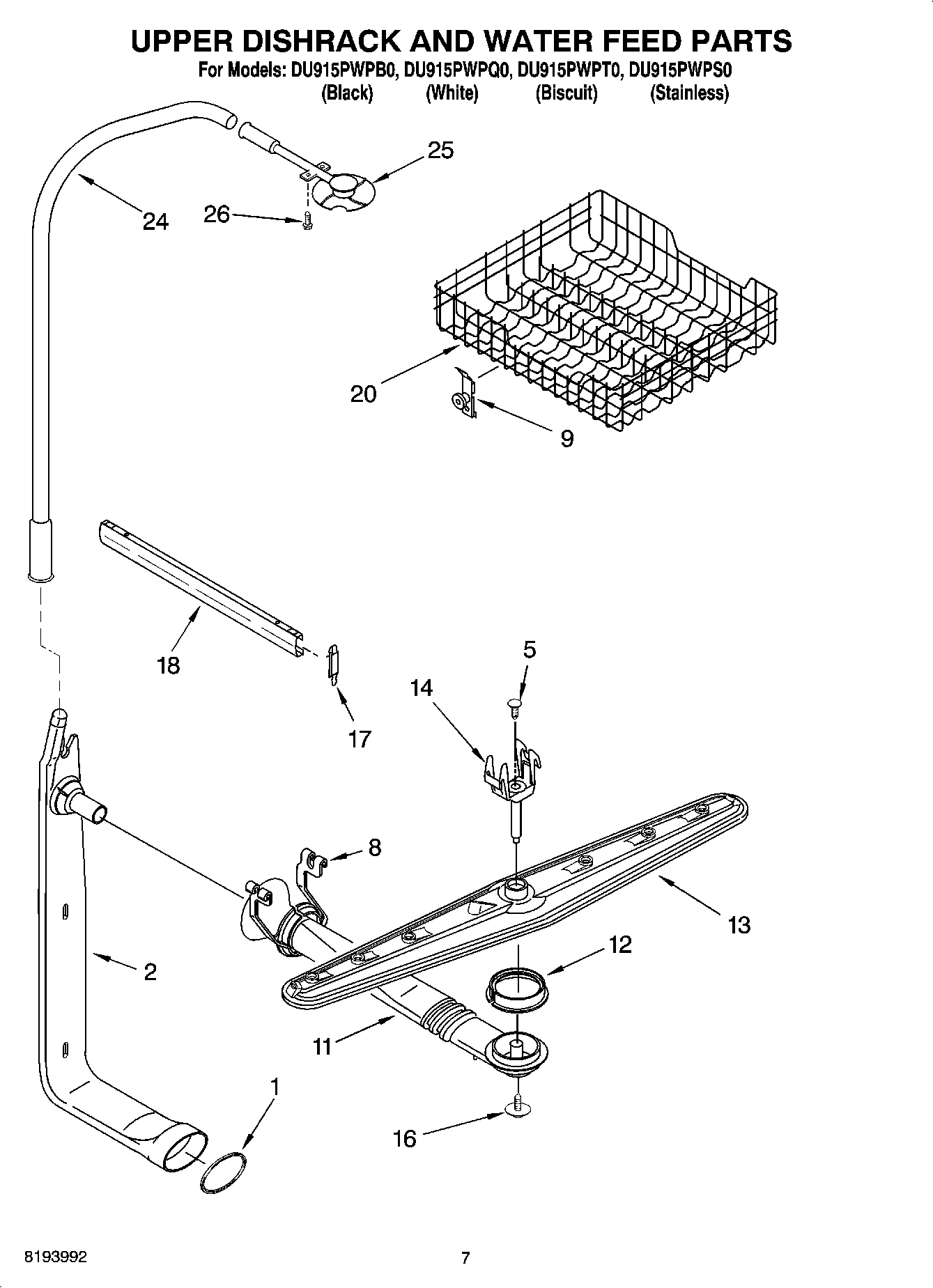 05 - UPPER DISHRACK AND WATER FEED PARTS