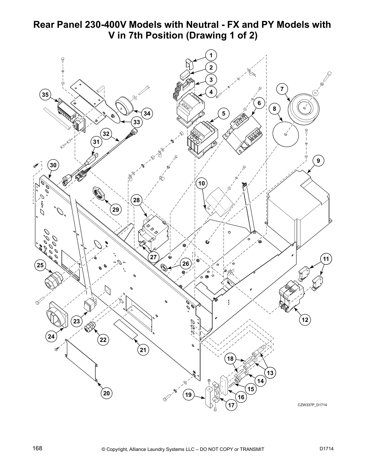 Rear Panel 230-400V Models with Neutral - FX and PY Models with
V in 7th Position (Drawing 1 of 2)