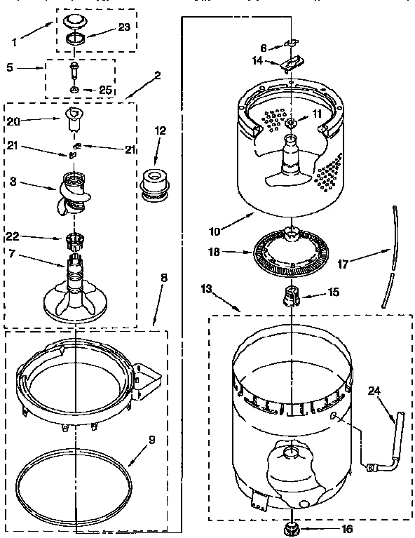 AGITATOR, BASKET AND TUB