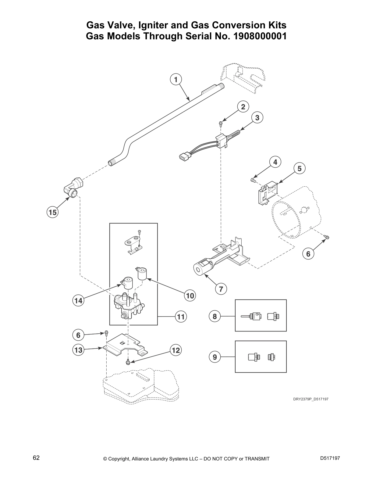 Gas Valve, Igniter and Gas Conversion Kits
Gas Models Through Serial No. 1908000001