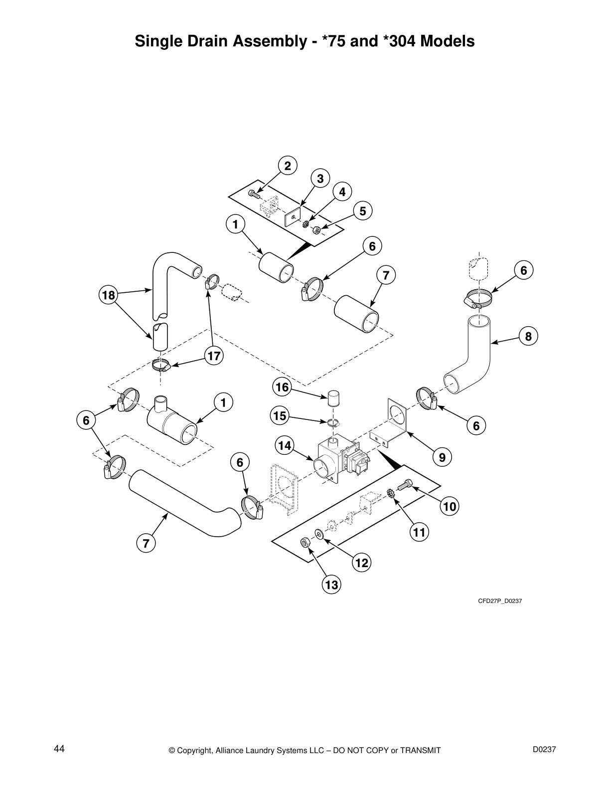 Single Drain Assembly - *75 and *304 Models