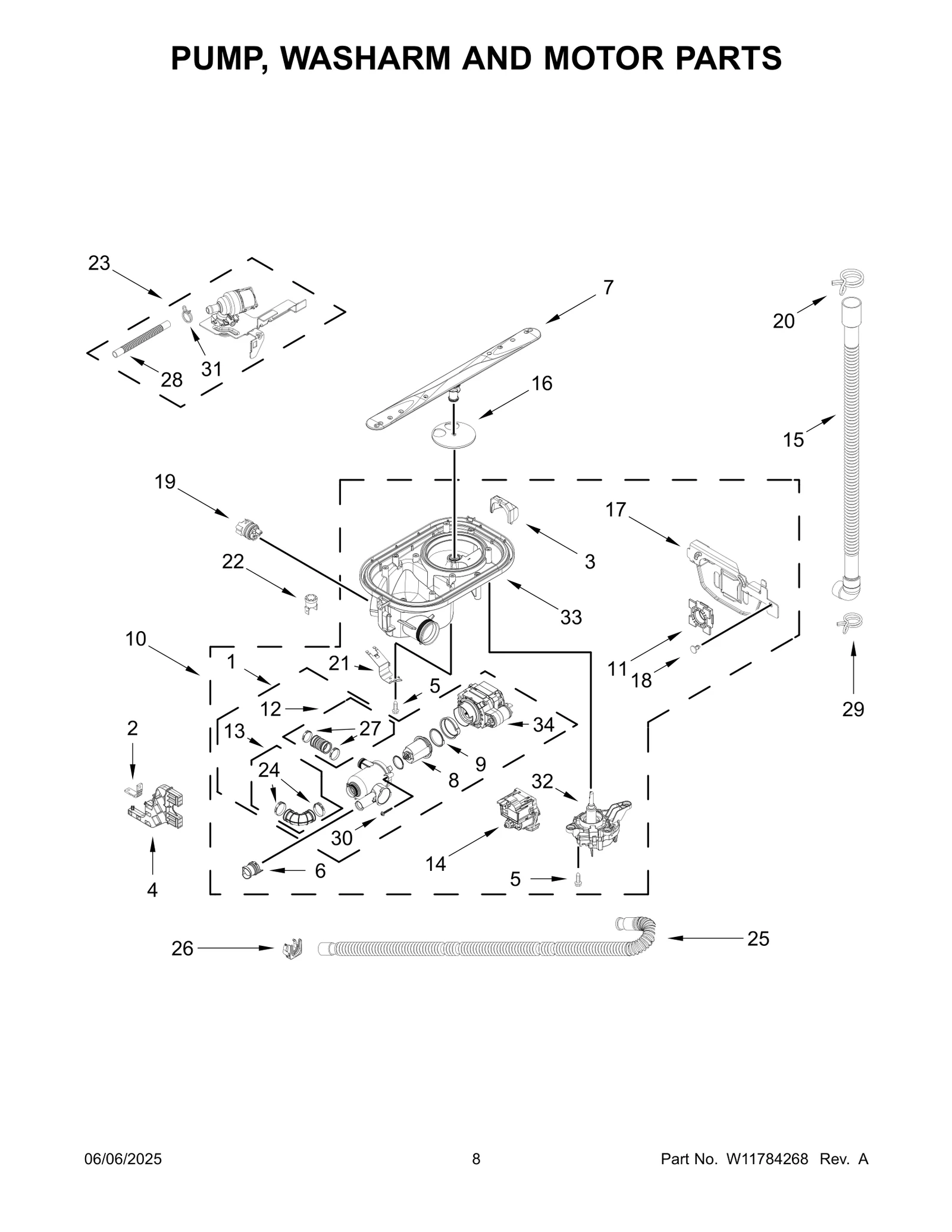 PUMP, WASHARM AND MOTOR PARTS