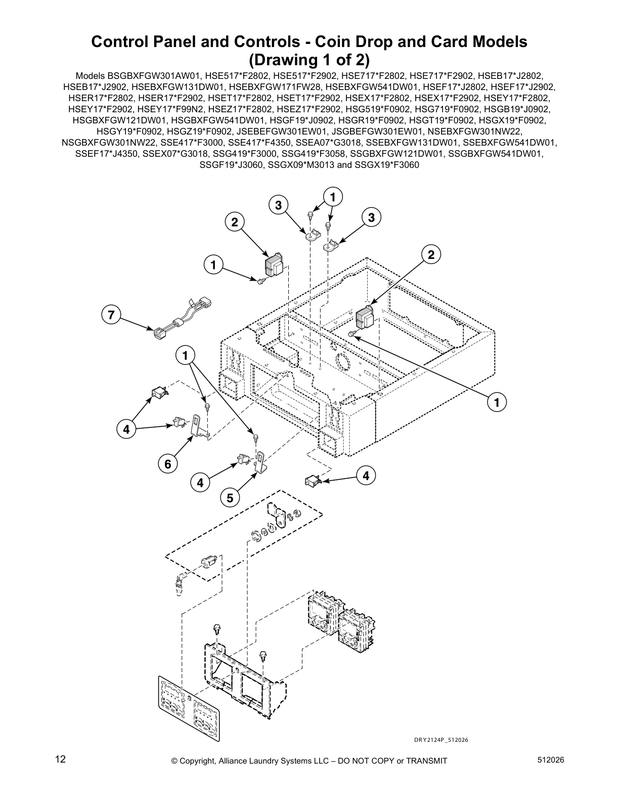 Control Panel and Controls - Coin Drop and Card Models
(Drawing 1 of 2)