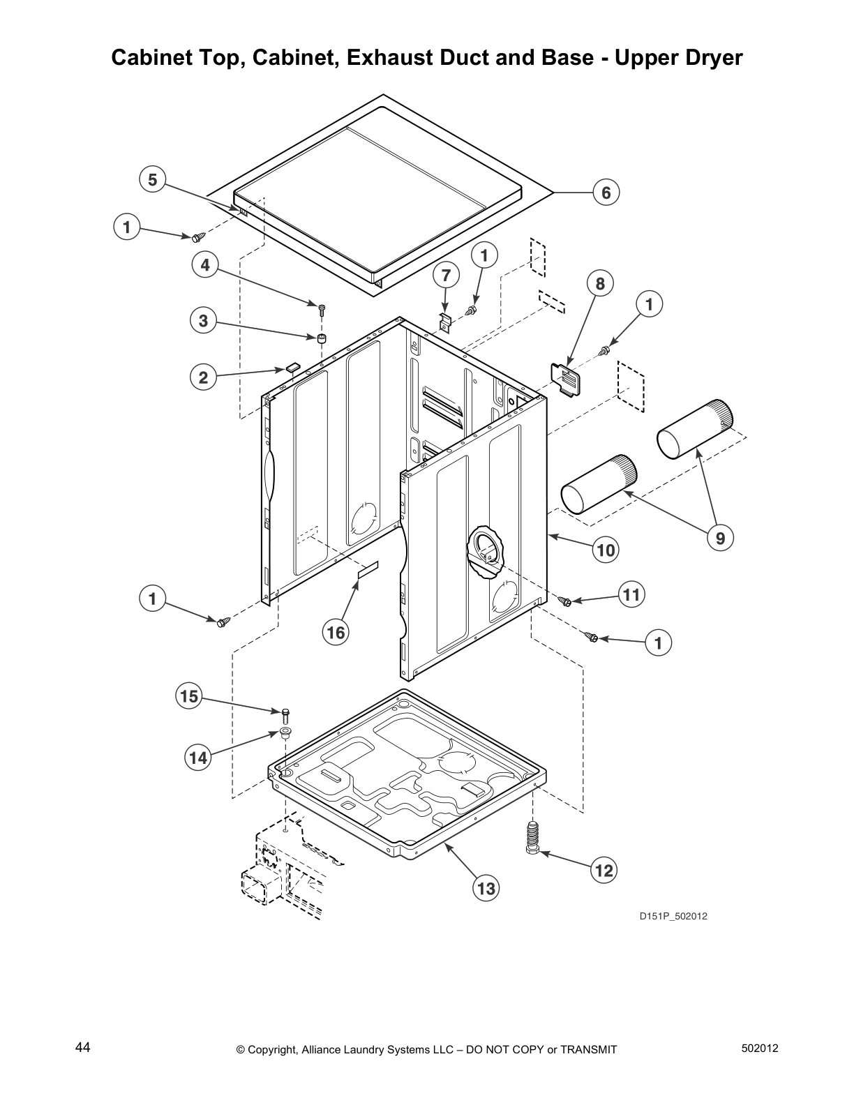 Cabinet Top, Cabinet, Exhaust Duct and Base - Upper Dryer