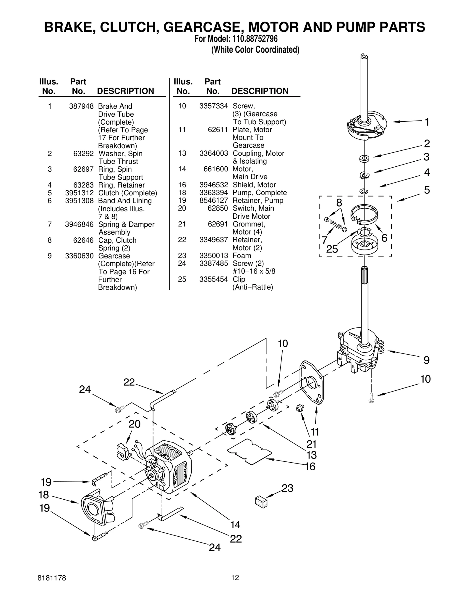 BRAKE, CLUTCH, GEARCASE, MOTOR AND PUMP PARTS