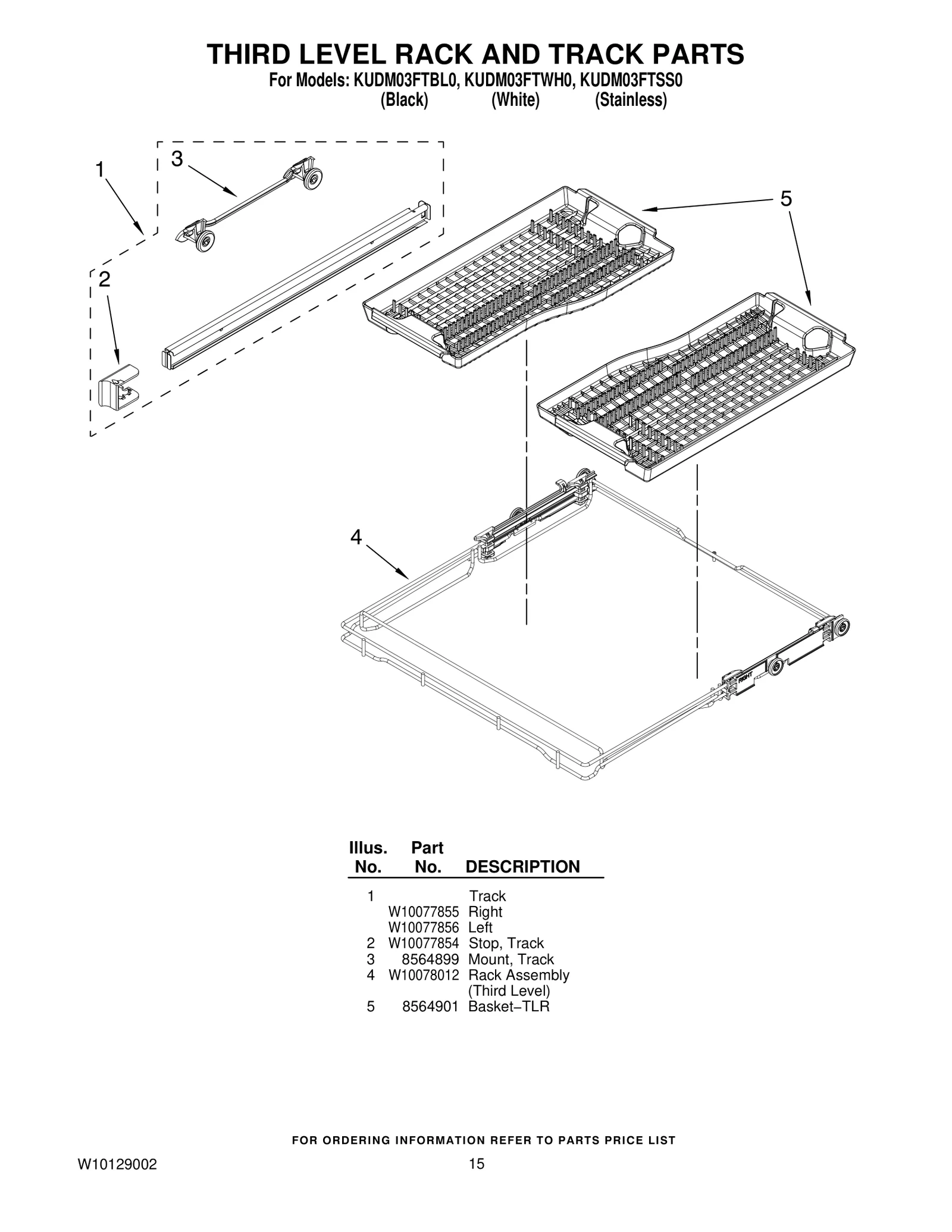 THIRD LEVEL RACK AND TRACK PARTS