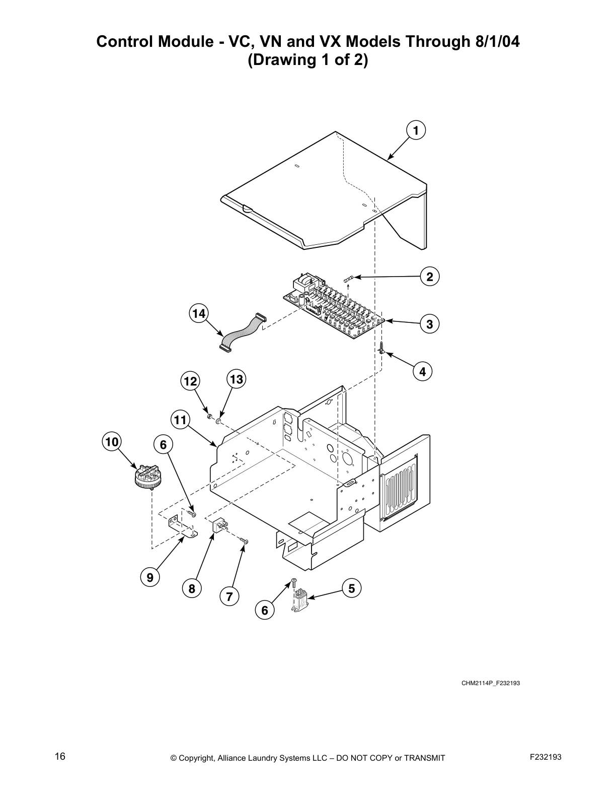 Control Module - VC, VN and VX Models Through 8/1/04 
(Drawing 1 of 2)