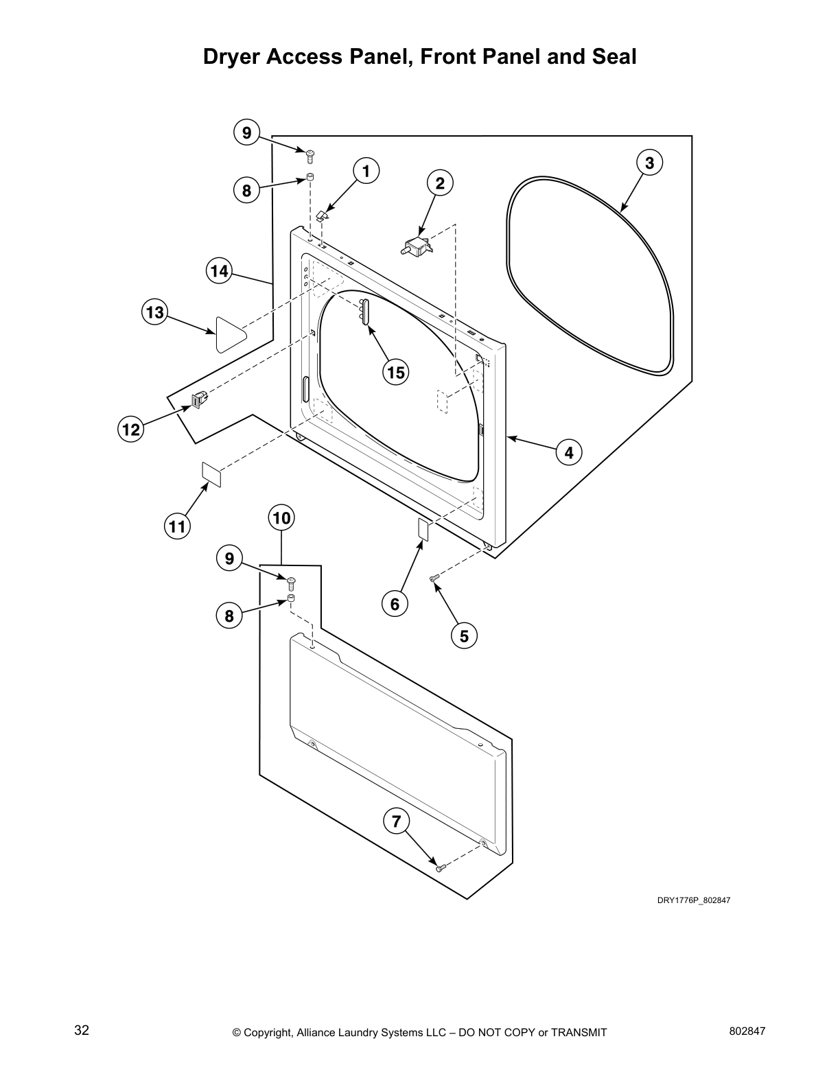 Dryer Access Panel, Front Panel and Seal