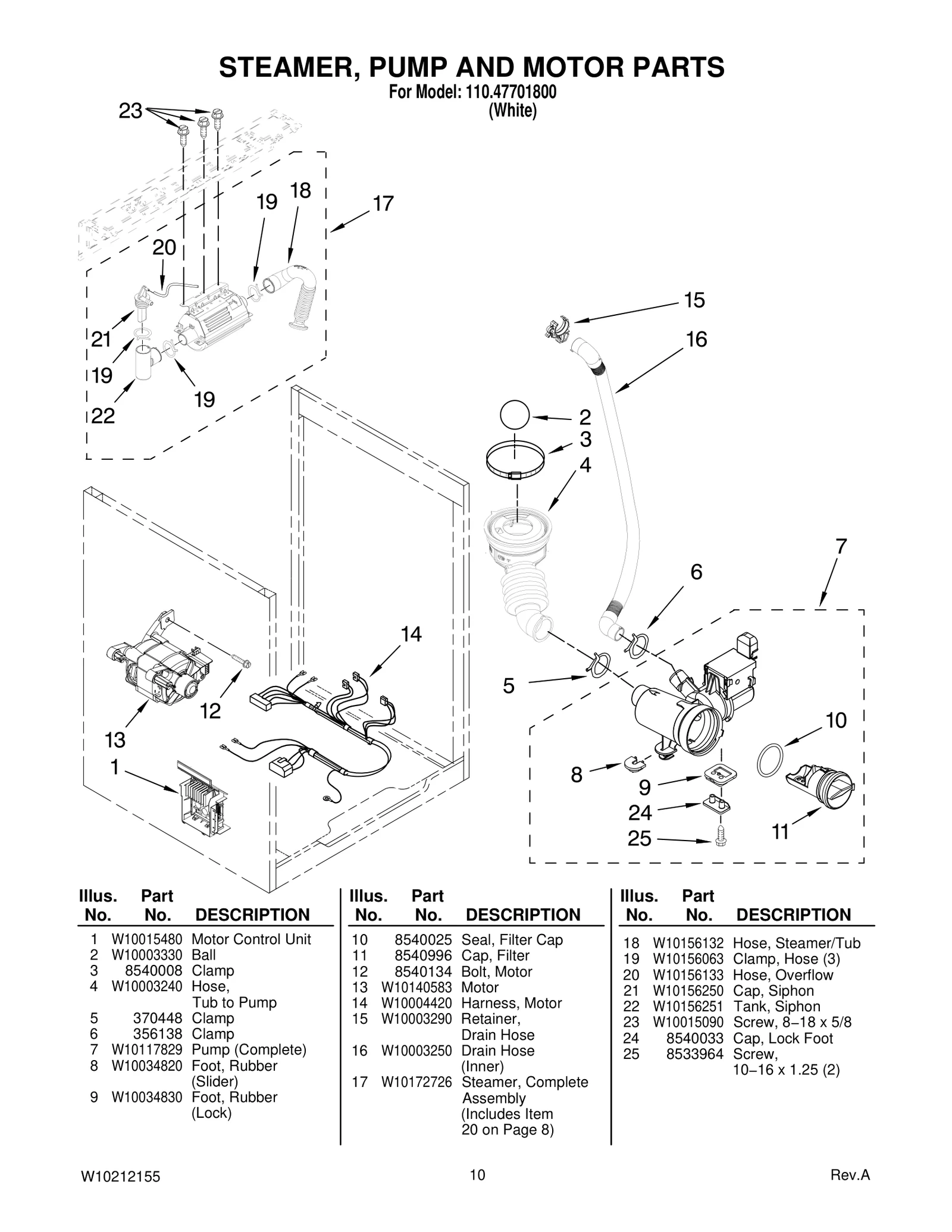 STEAMER, PUMP AND MOTOR PARTS