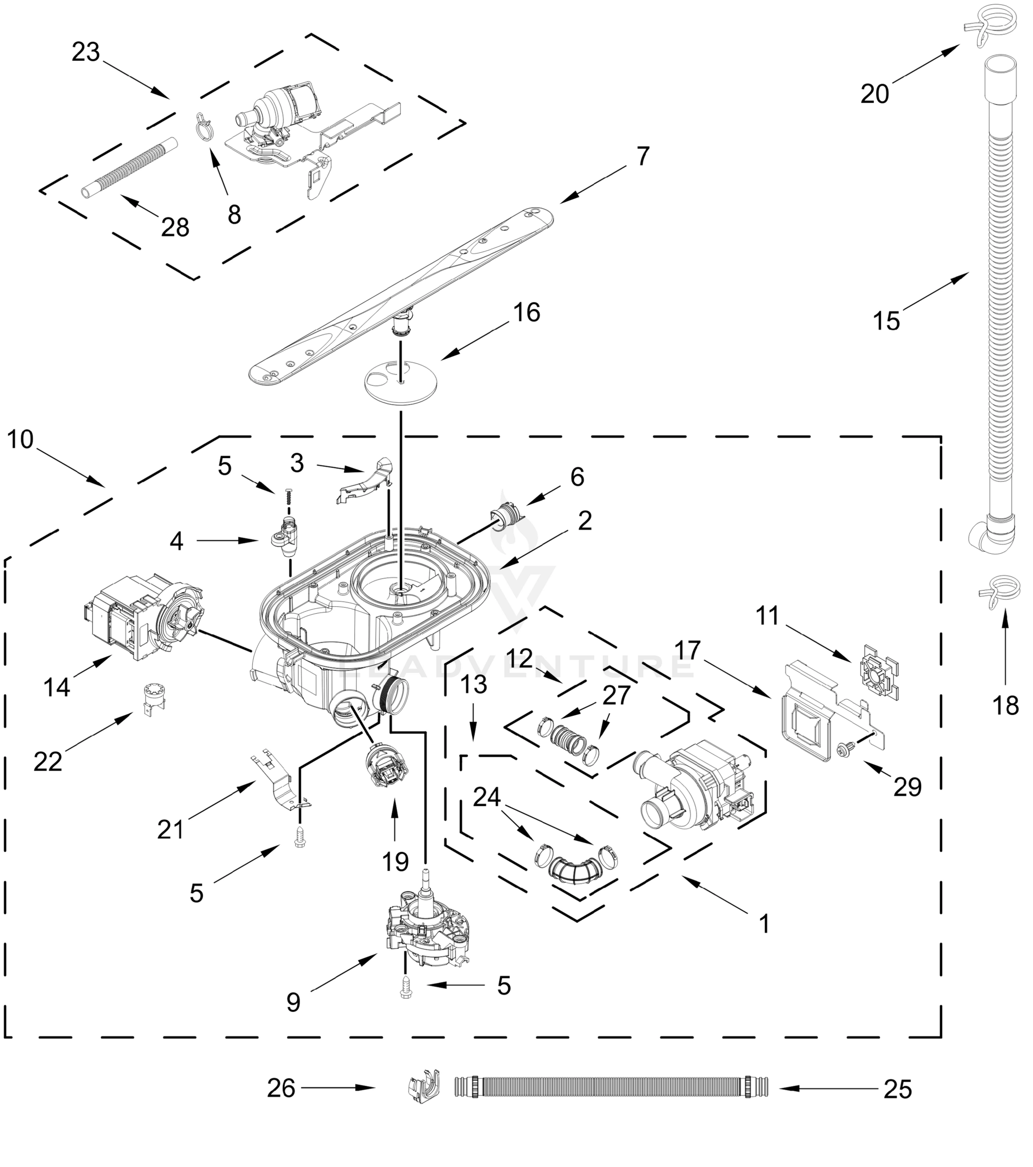 PUMP, WASHARM AND MOTOR PARTS