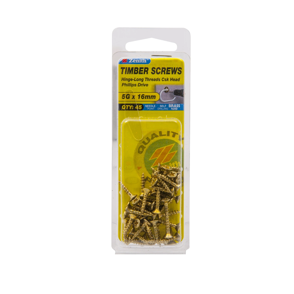 ZENITH® 5G x 16mm Brass Plated, Phillips Drive, Timber Screws – Internal Use – 45 Pack