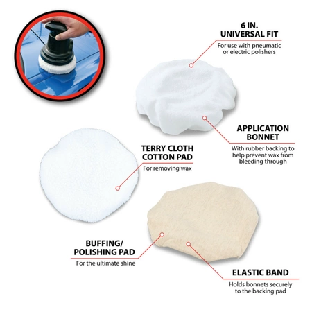 W50055 Performance Tool 6" Polishing Bonnet Buffing Pads (3-Pack) - Image 4