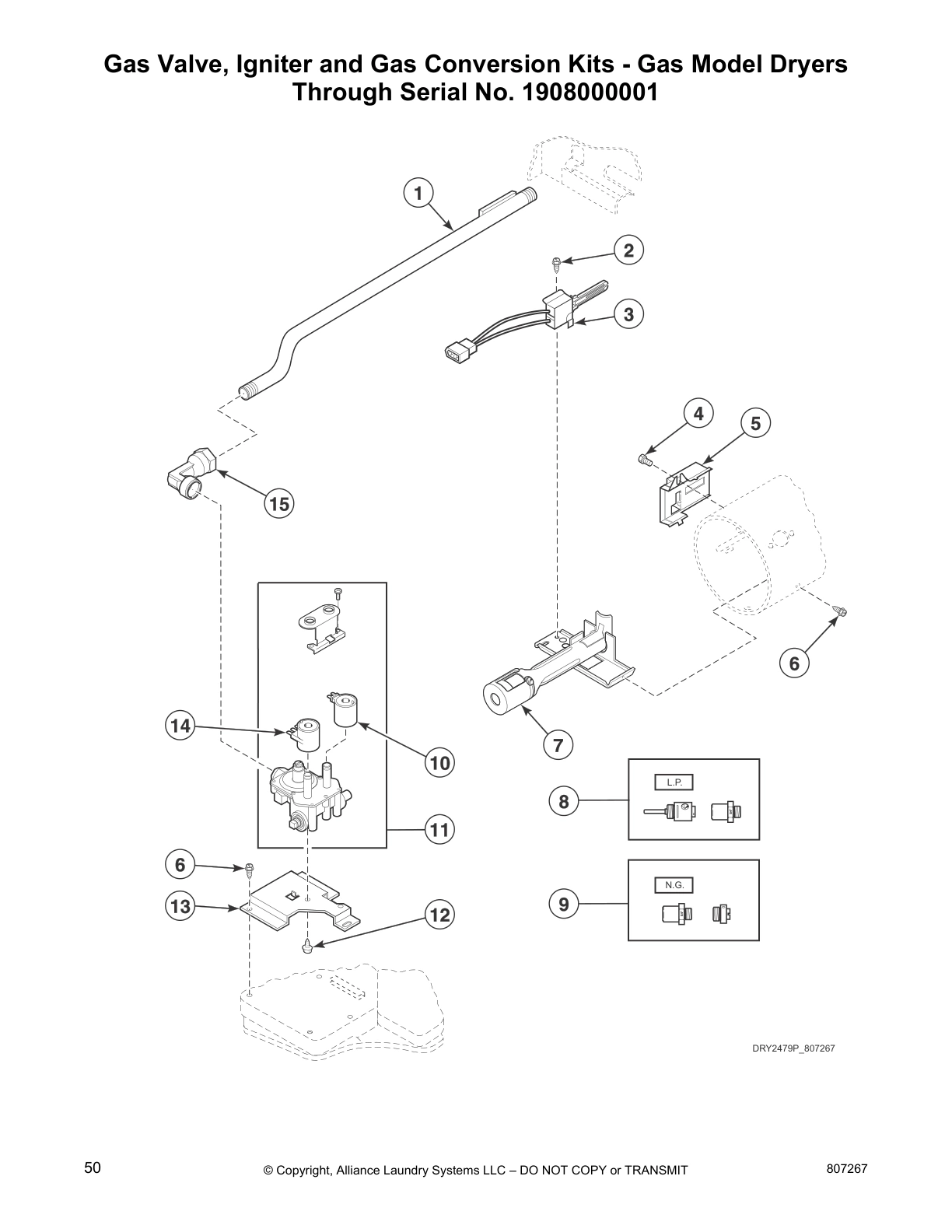 Gas Valve, Igniter and Gas Conversion Kits - Gas Model Dryers
Through Serial No. 1908000001