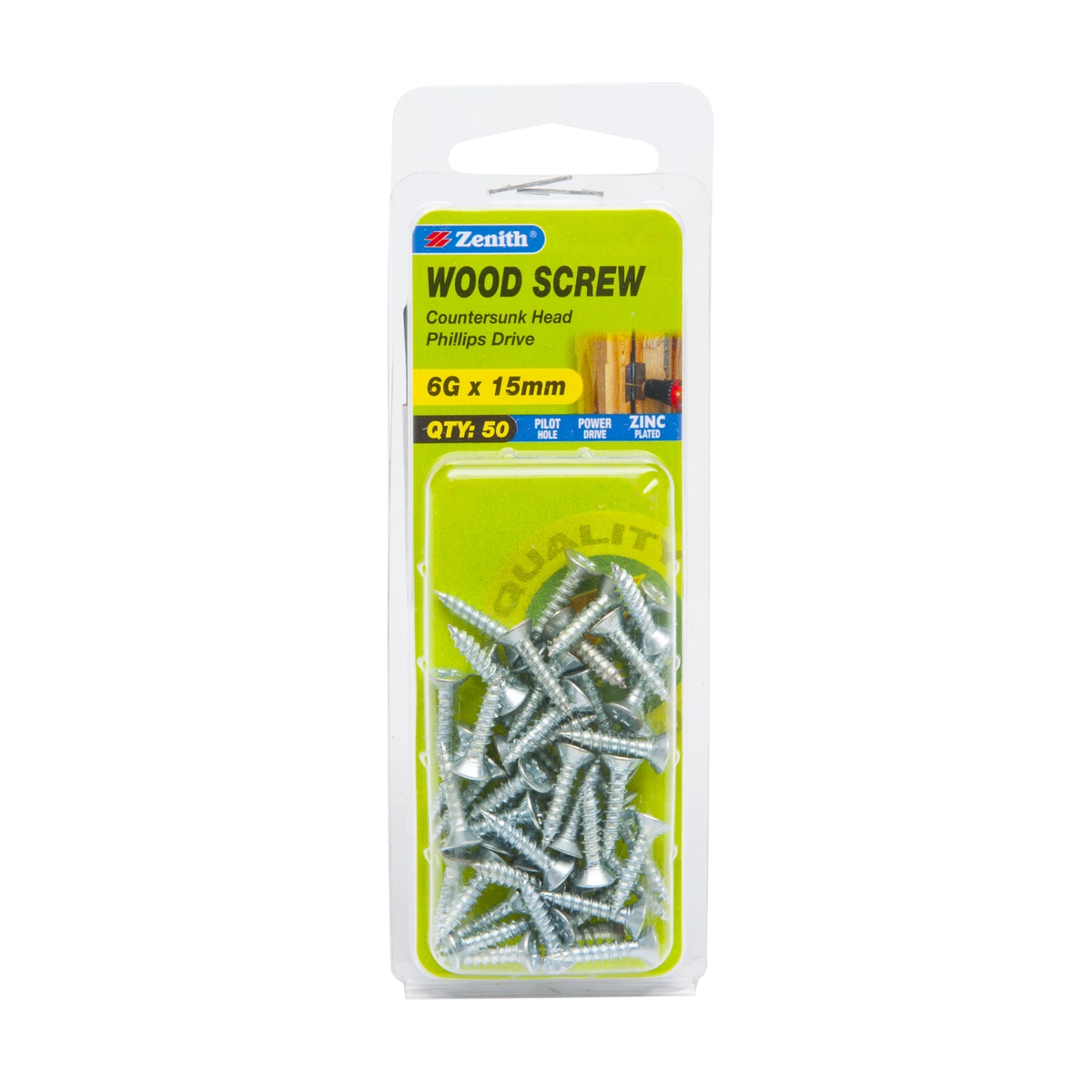 ZENITH® 6G x 15mm Zinc Plated, Phillips Drive, Wood Screws – Internal Use – 30 Pack