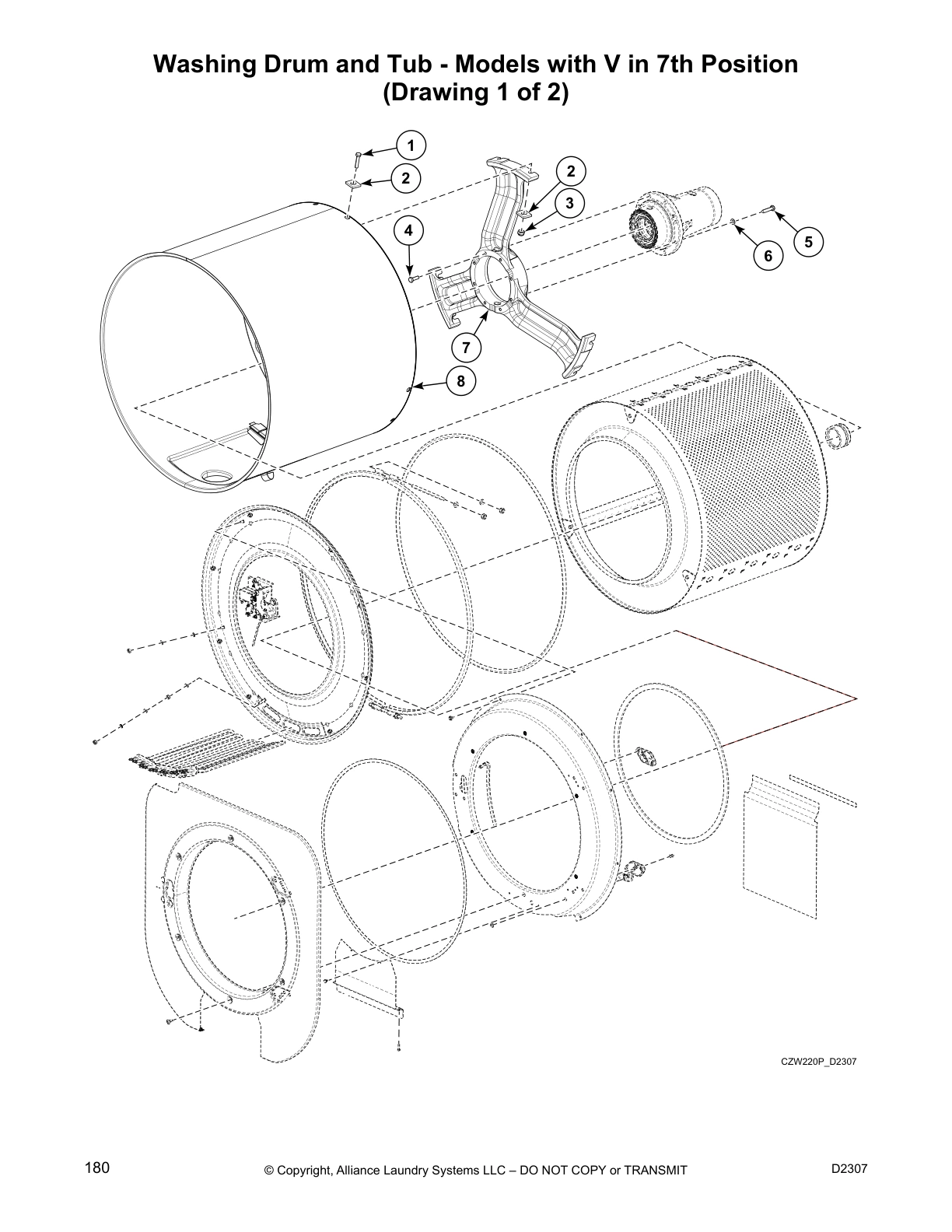Washing Drum and Tub - Models with V in 7th Position 
(Drawing 1 of 2)