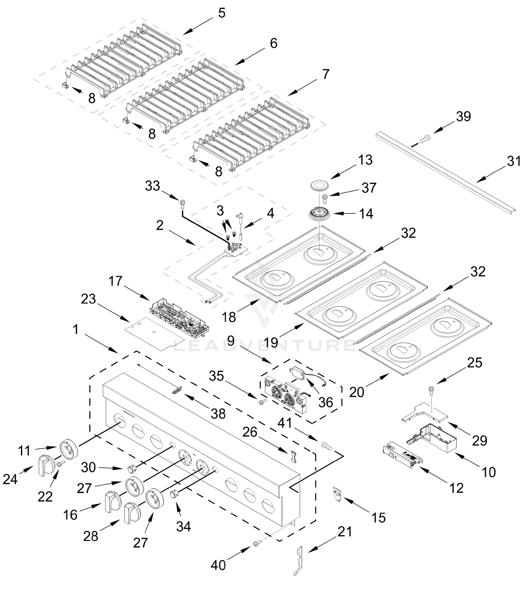 COOKTOP, BURNER AND GRATE PARTS