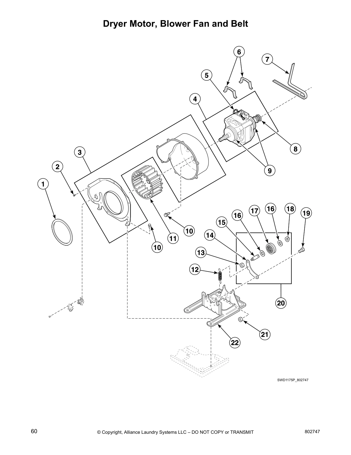 Dryer Motor, Blower Fan and Belt