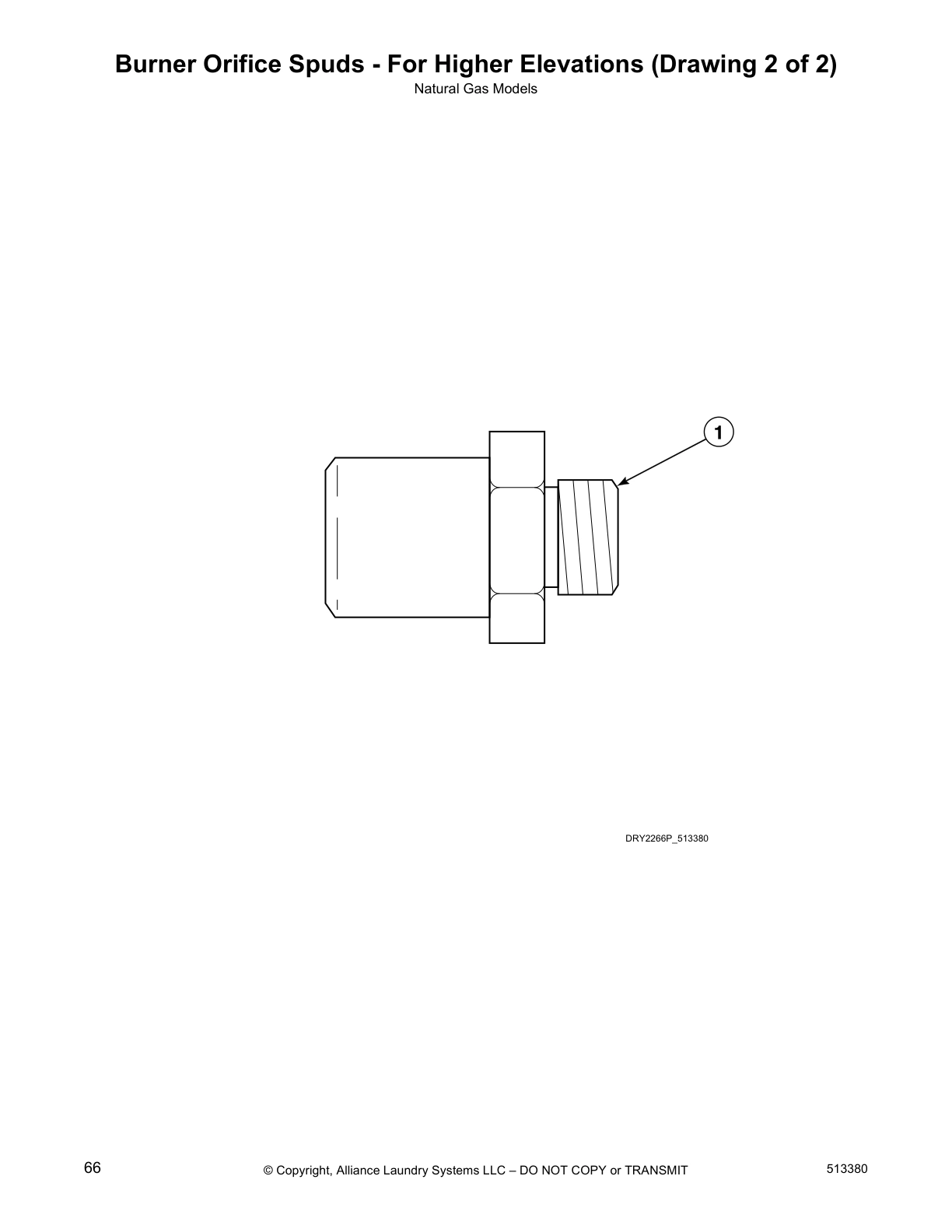Burner Orifice Spuds - For Higher Elevations (Drawing 2 of 2)