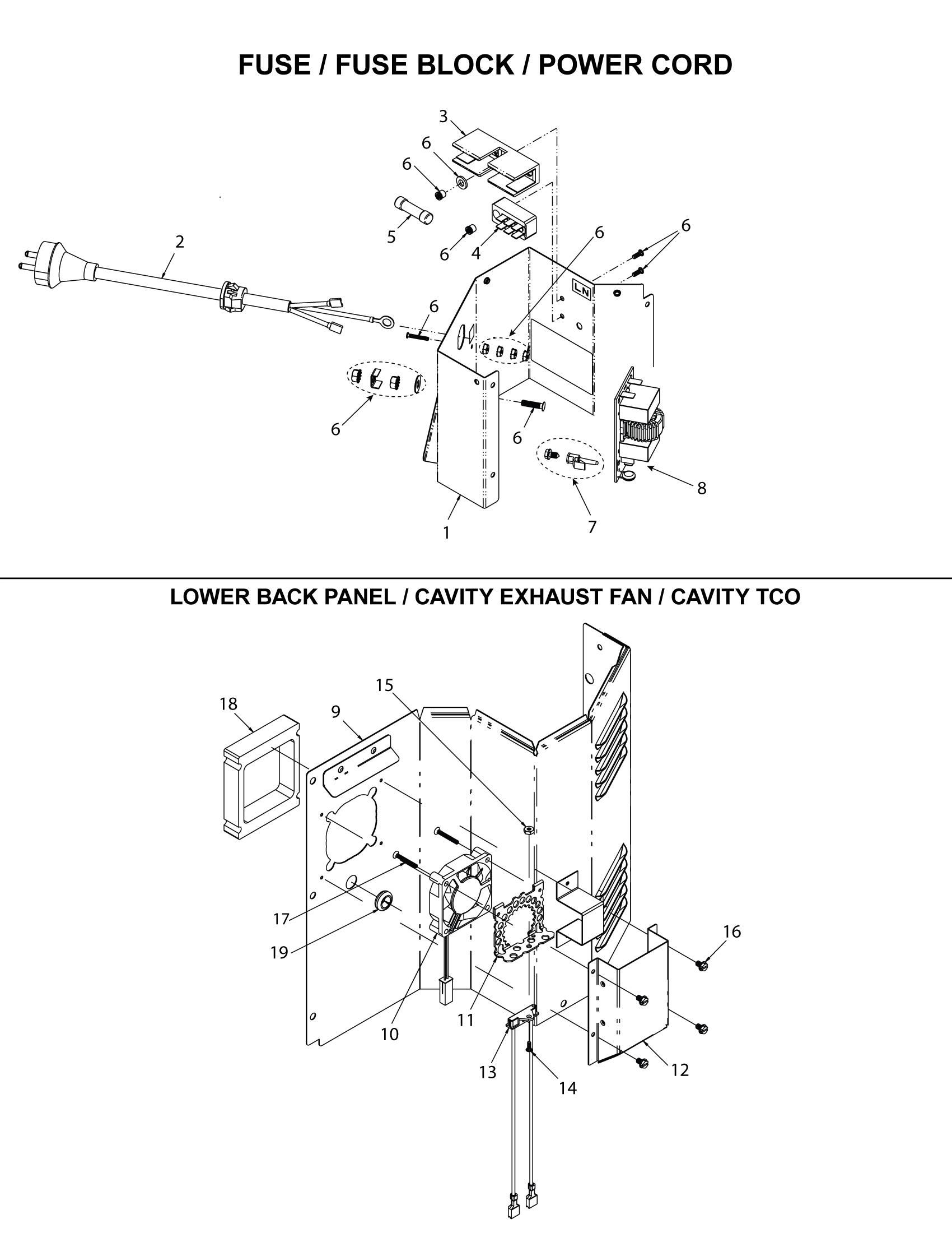 FUSE / POWER CORD / CAVITY EXHAUST FAN / CAVITY TCO