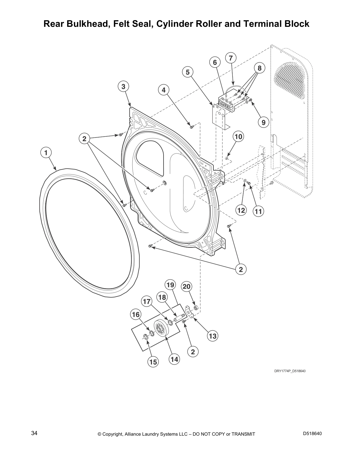 Rear Bulkhead, Felt Seal, Cylinder Roller and Terminal Block