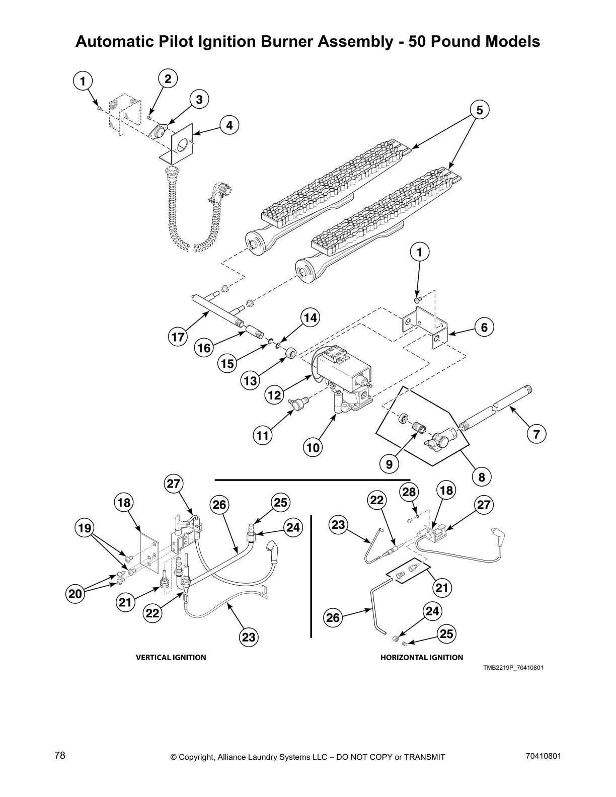 Automatic Pilot Ignition Burner Assembly - 50 Pound Models