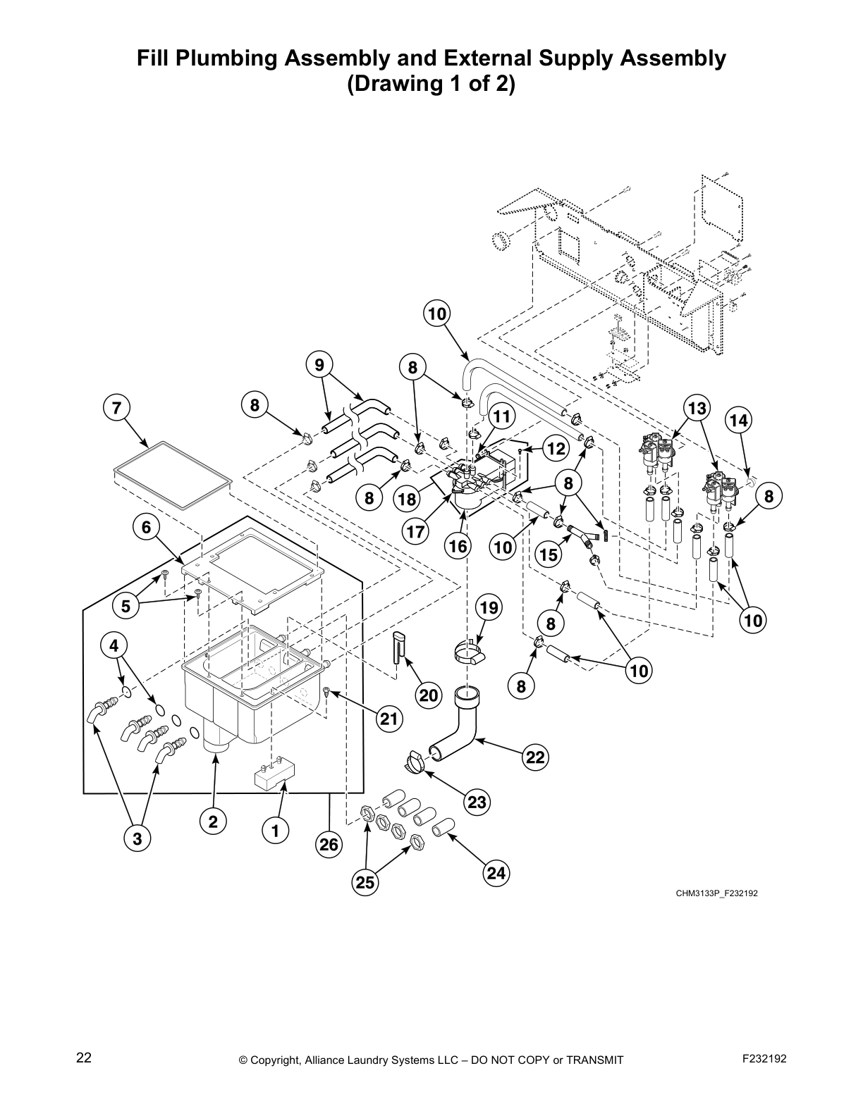 Fill Plumbing Assembly and External Supply Assembly
(Drawing 1 of 2)